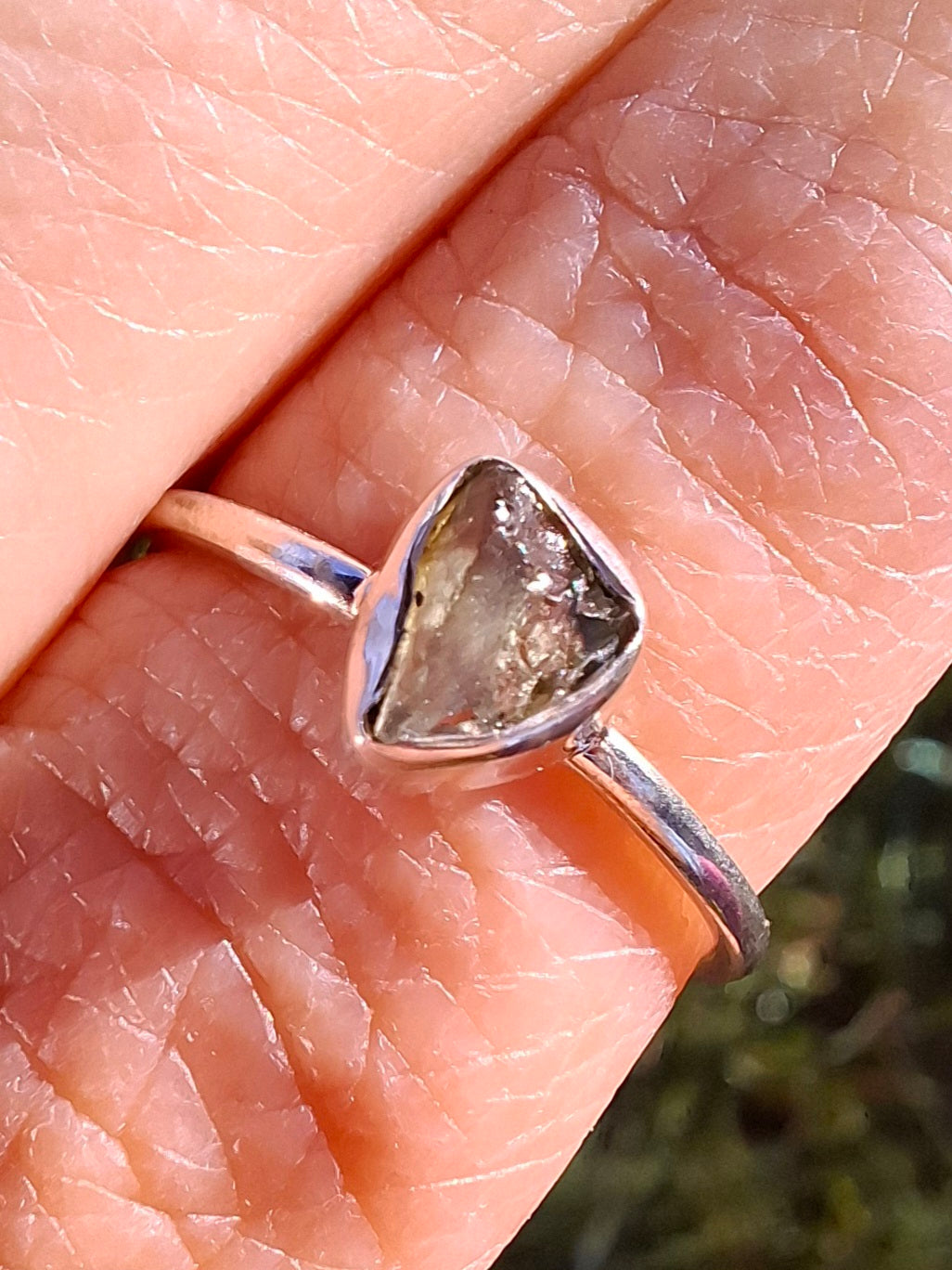 Moldavite's Ring, size large L/small M, 925 Silver, Tektite (Ref: R36)