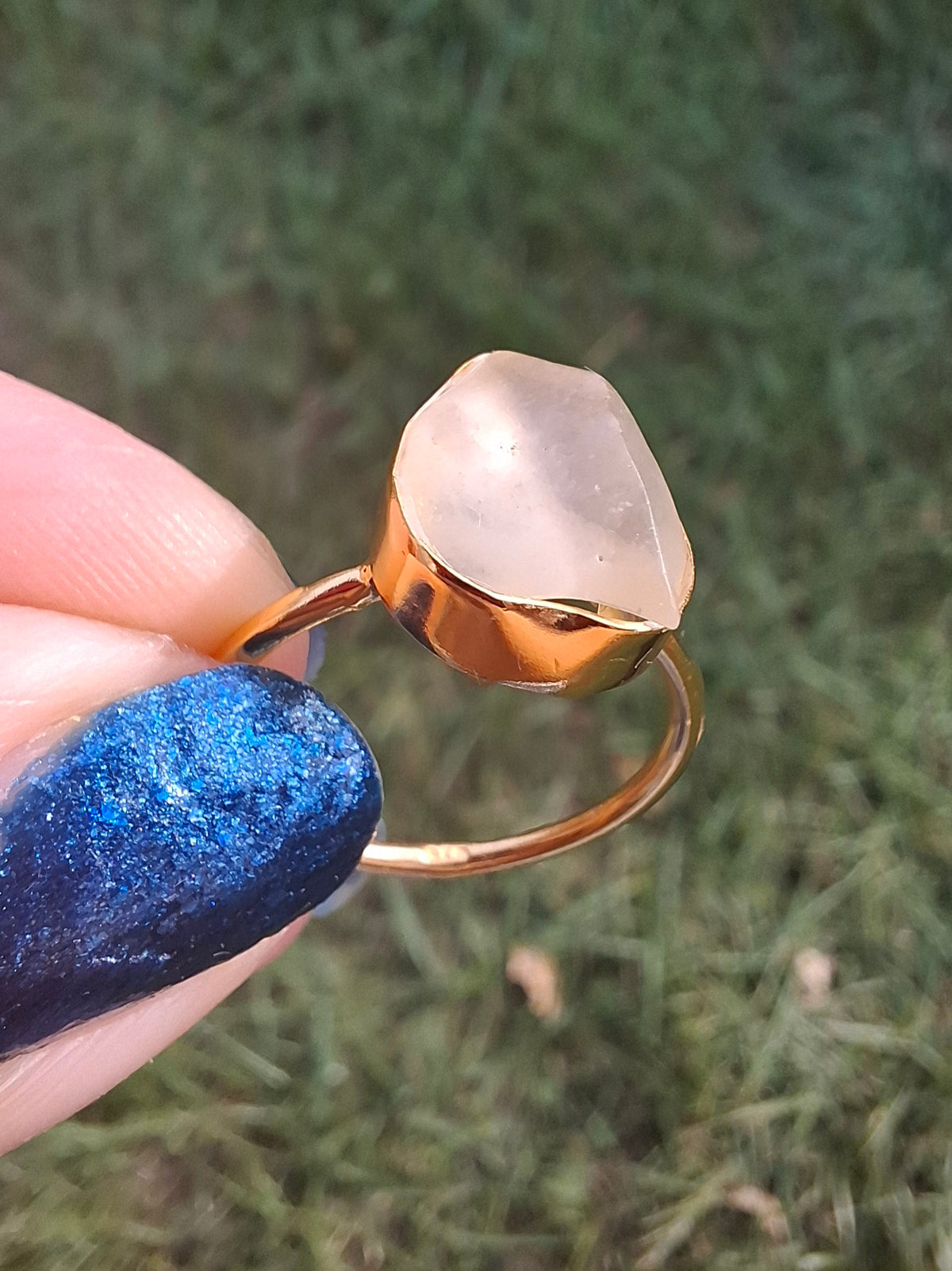 Libyan Desert Glass Ring, 14K GOLD Plated, size small O, Tektite (Ref: LR74)