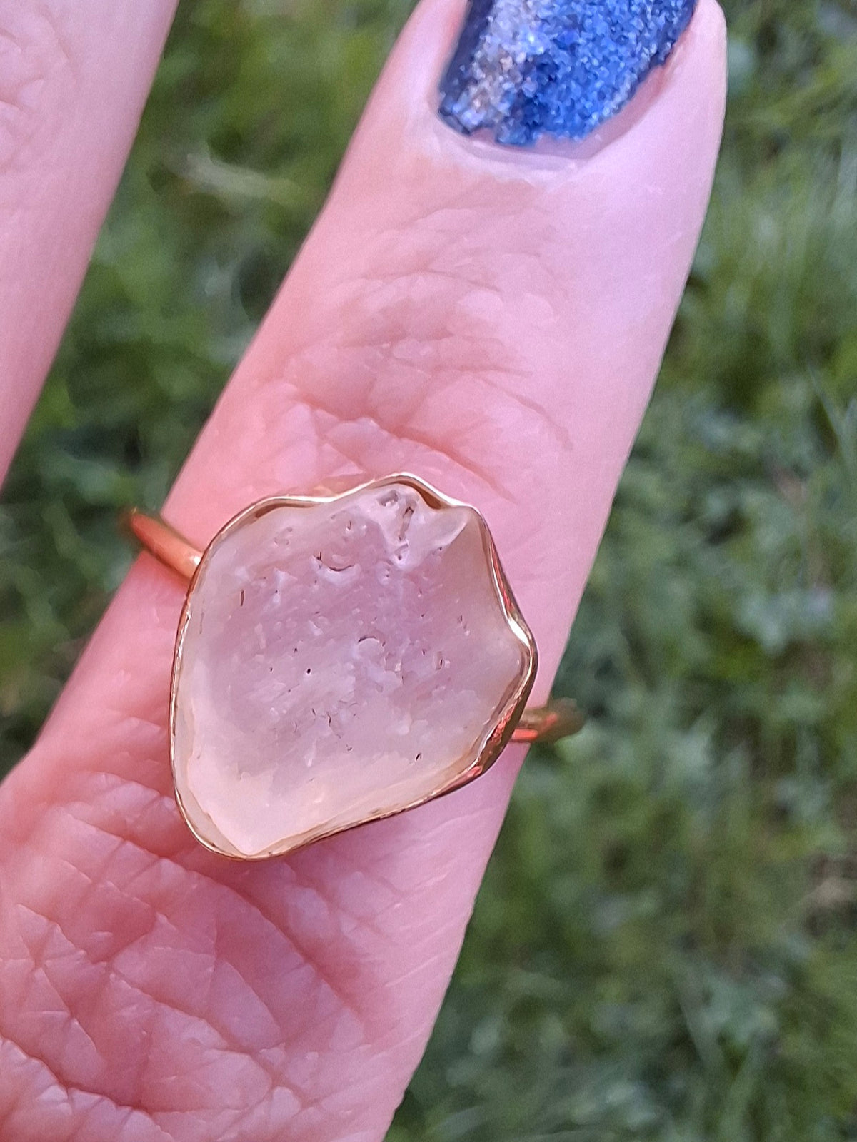 Libyan Desert Glass Ring, 14K GOLD Plated, size R, Tektite (Ref: LR66)
