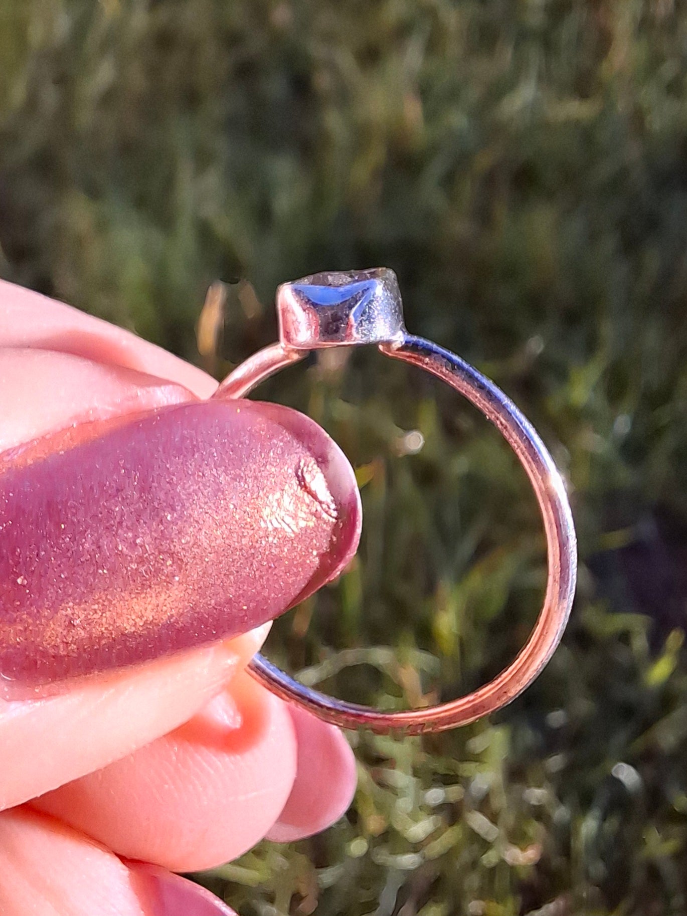 Moldavite Ring, size small Q, 925 Silver, Tektite (Ref: R44)