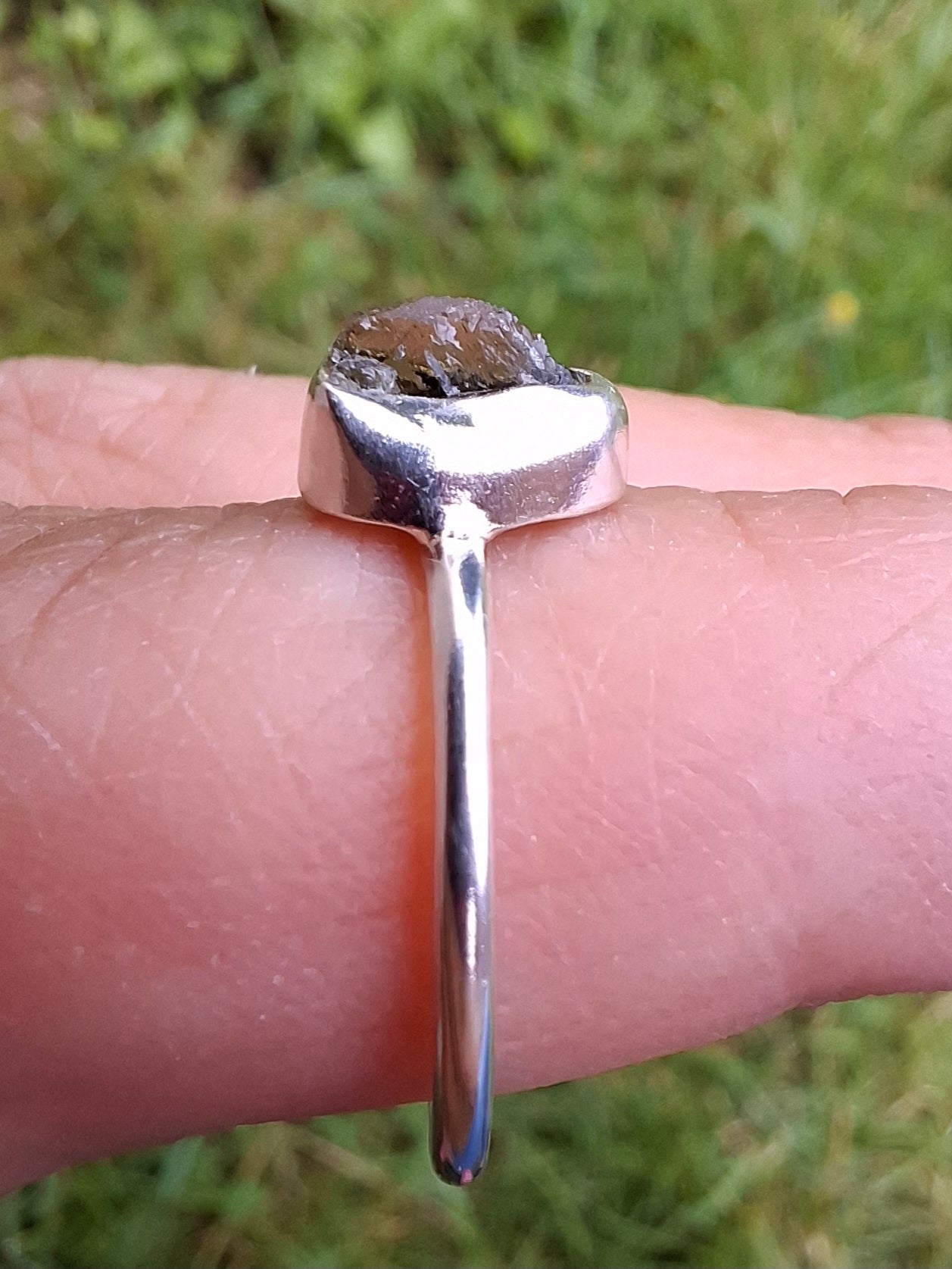 Moldavite Ring, size large K/small L, 925 Silver, Tektite (Ref: R58)