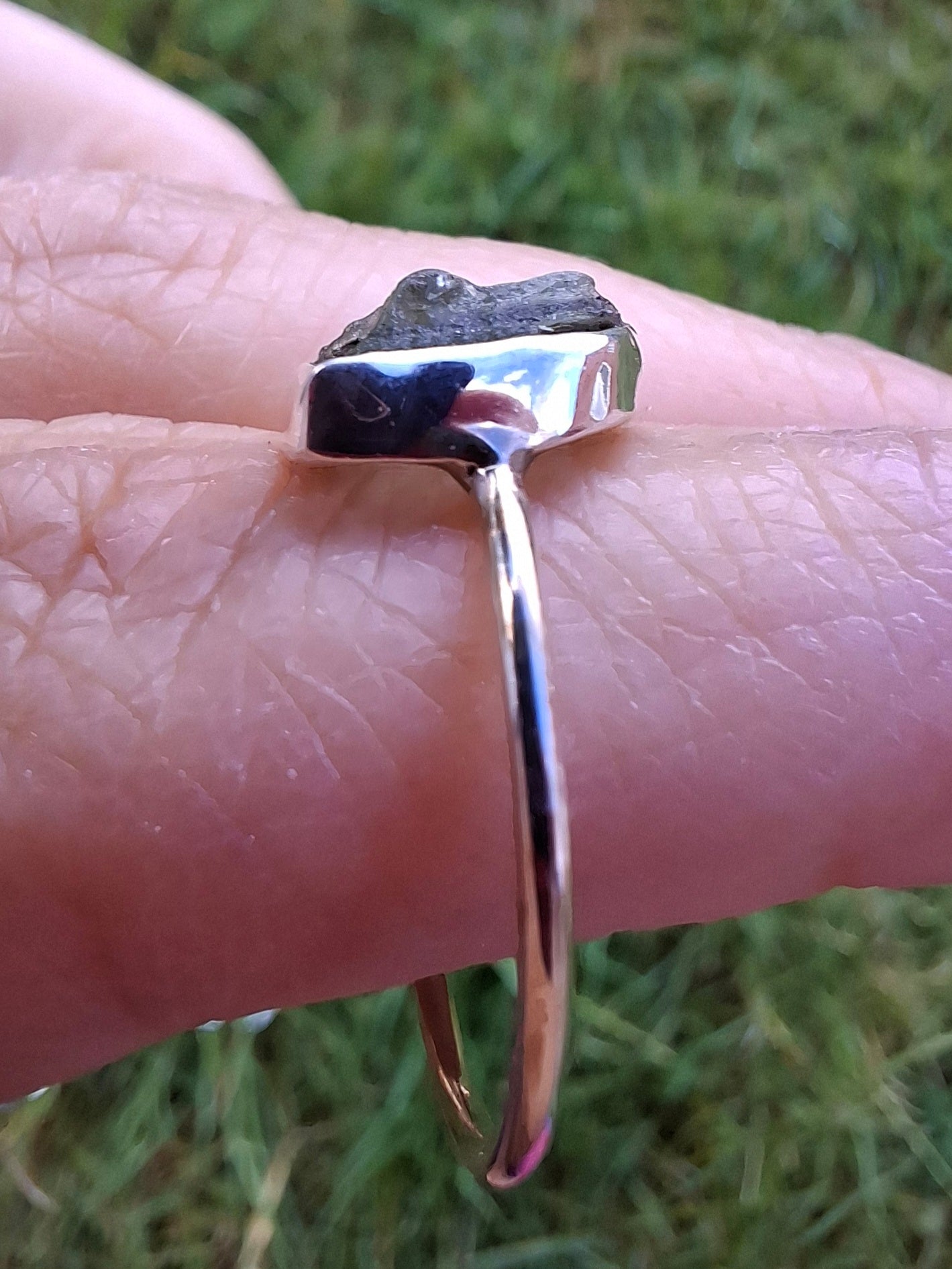 Moldavite Ring, size small U, 925 Silver, Tektite (Ref: R29)