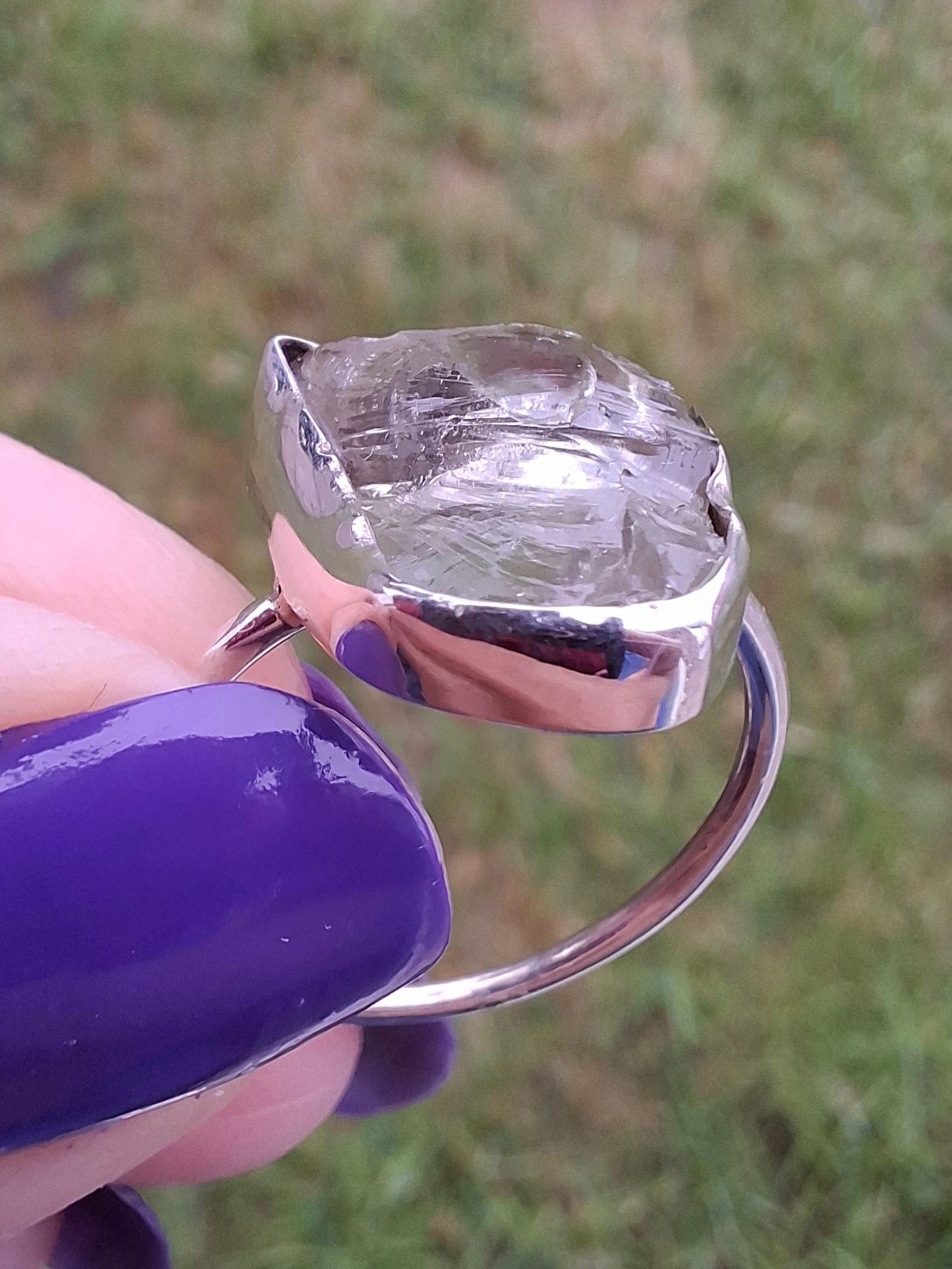 Libyan Desert Glass Ring, size large P, 925 Silver, Tektite (Ref: LR29)