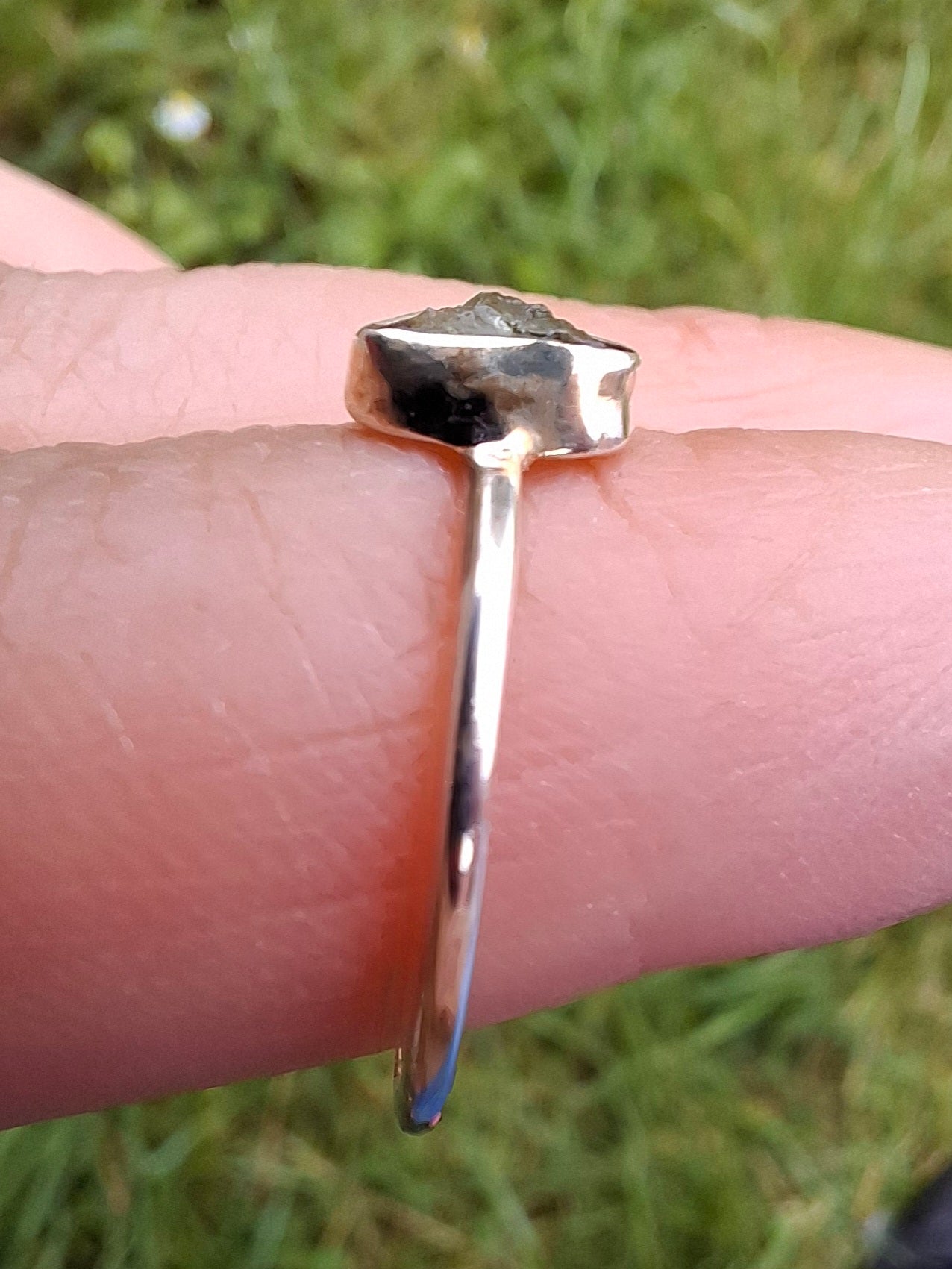 Moldavite Ring, size large L, 925 Silver, Tektite (Ref: R49)
