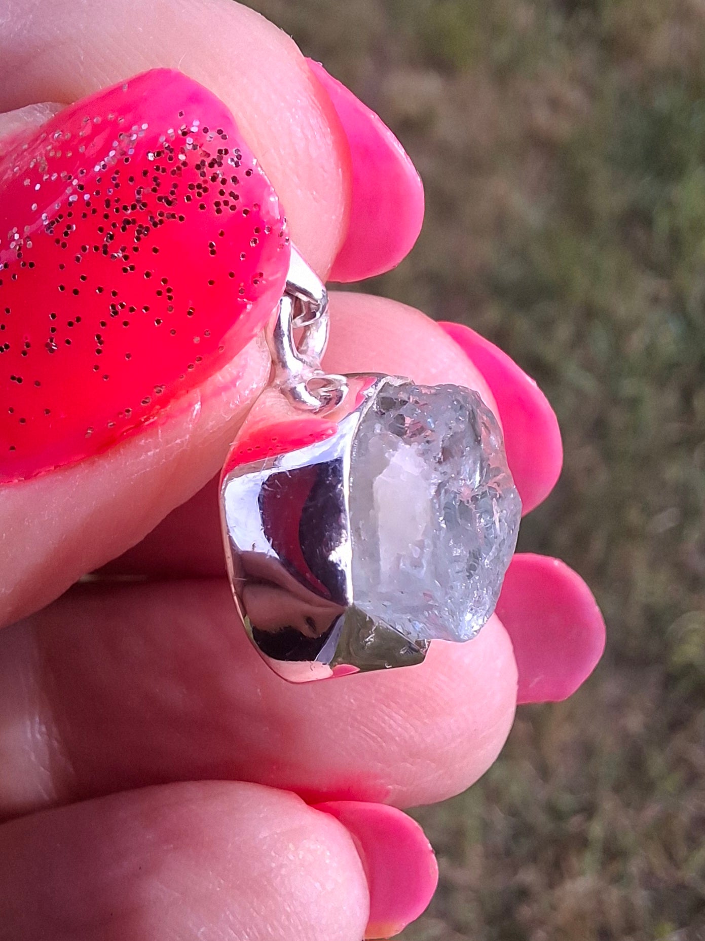 Aquamarine Pendant, 925 Silver, Crystal (Ref: AQ18)