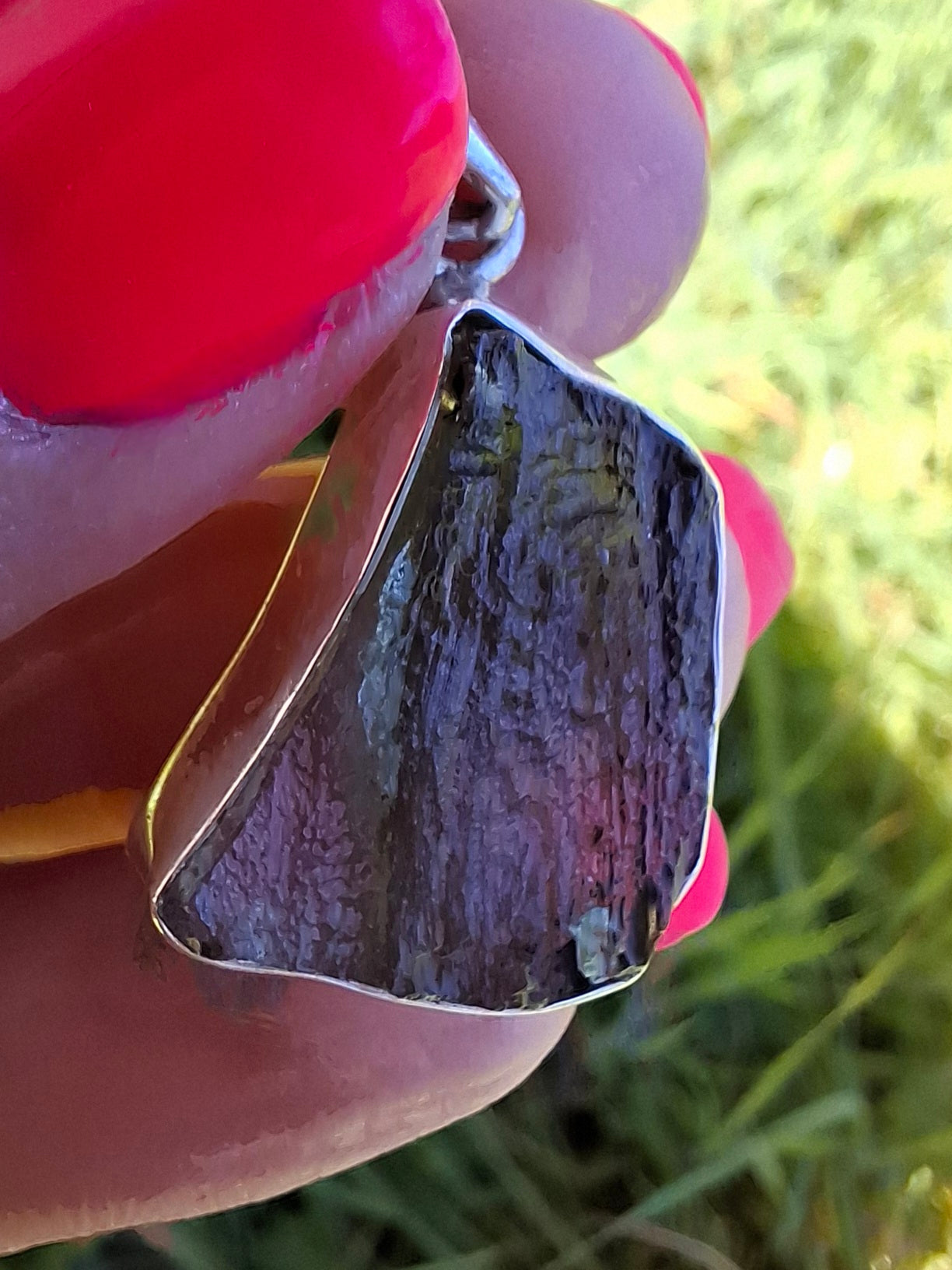 Moldavite Pendant, 925 Silver, Tektite (Ref: P432)