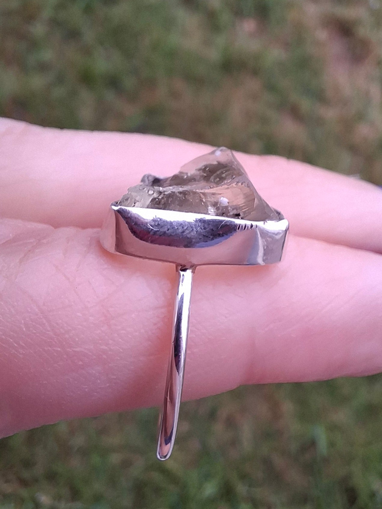 Libyan Desert Glass Ring, size P, 925 Silver, Tektite (Ref: LR26)