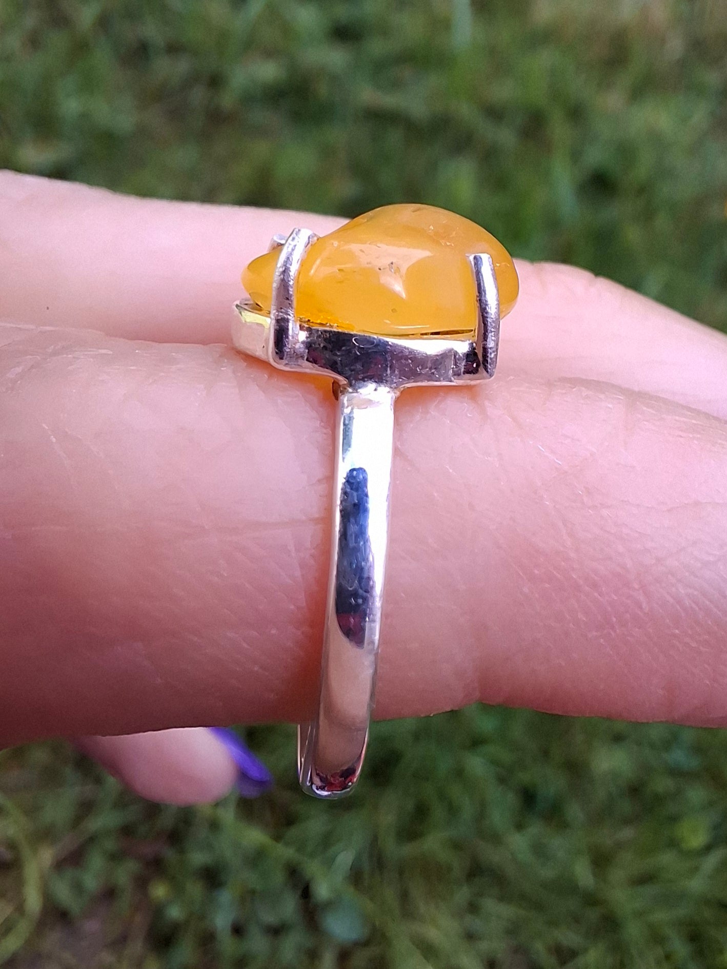 Baltic Amber Ring, size large L, 925 Silver, Fossil (Ref: AR2)