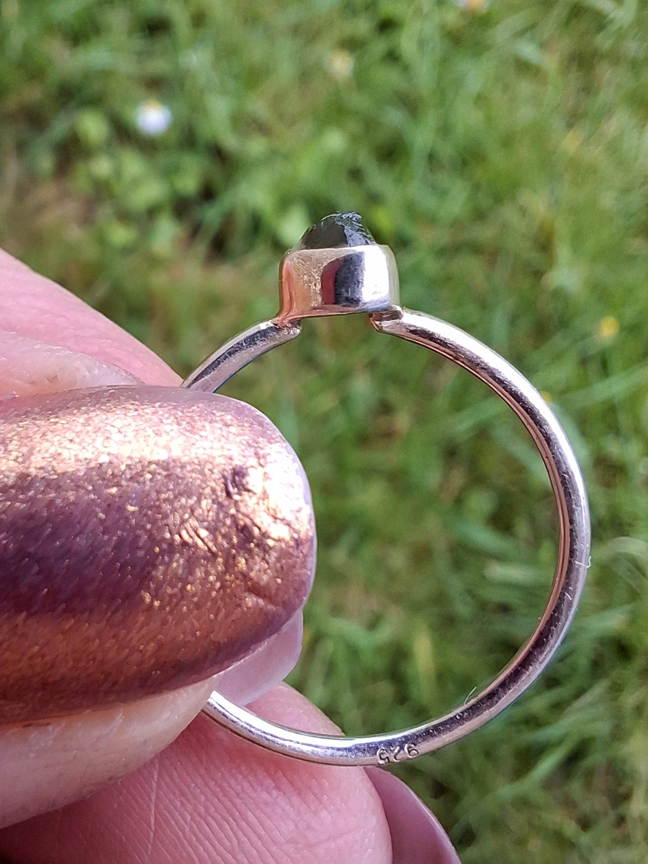 Moldavite Ring, size large M, 925 Silver, Tektite (Ref: R51)