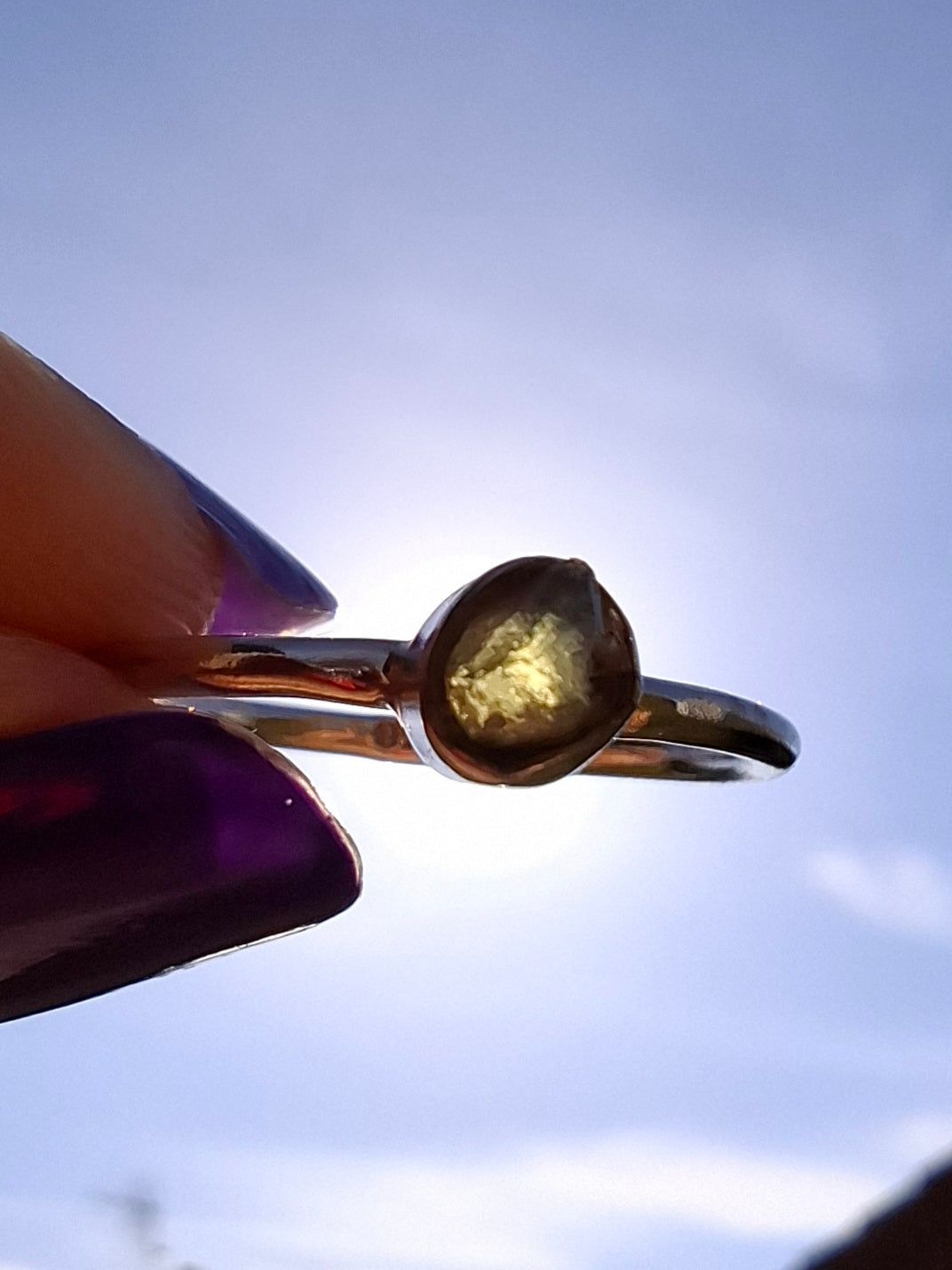 Moldavite Ring, size M, 925 Silver, Tektite (Ref: R31)