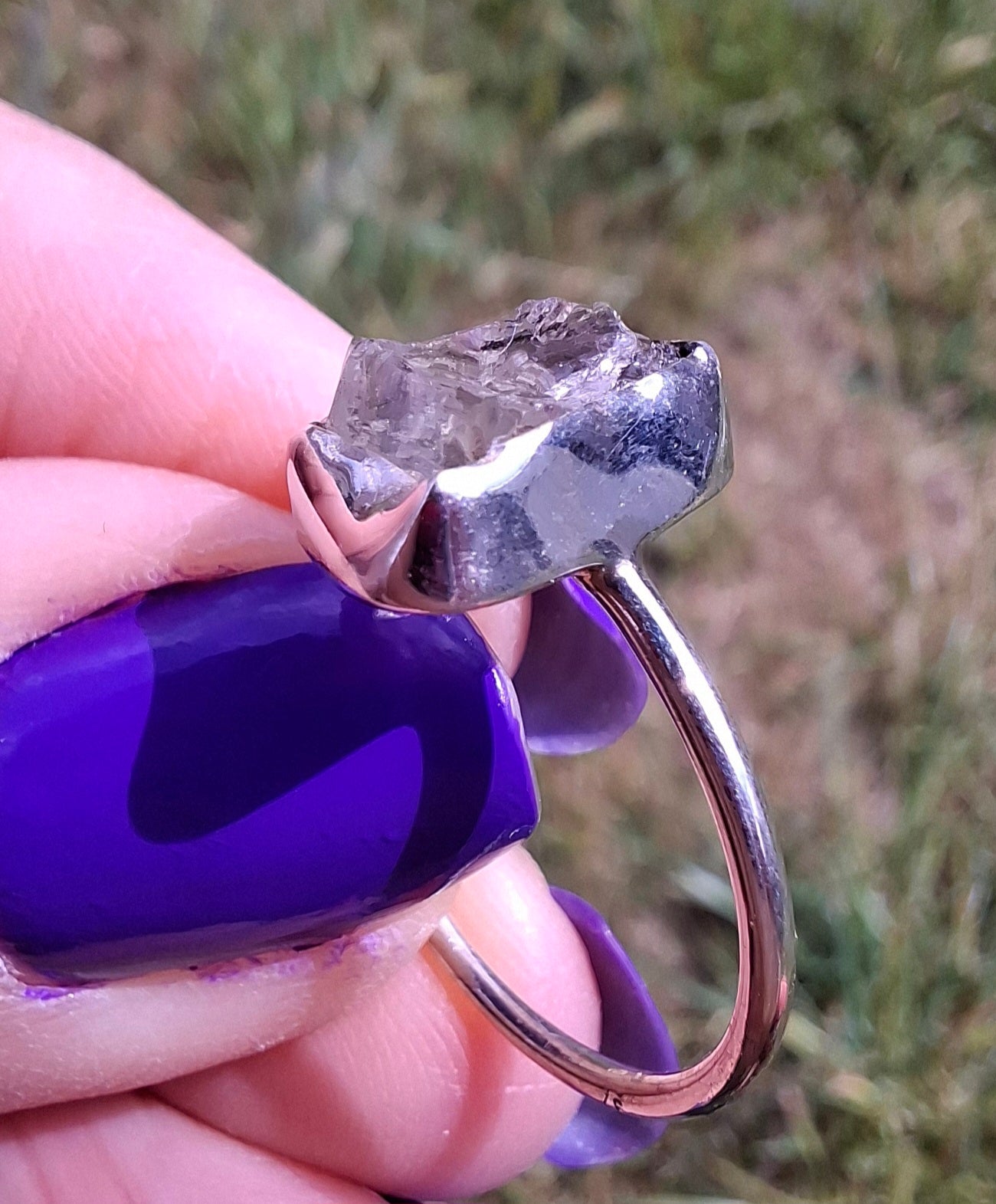 Libyan Desert Glass Ring, size large O, 925 Silver, Tektite (Ref: LR24)