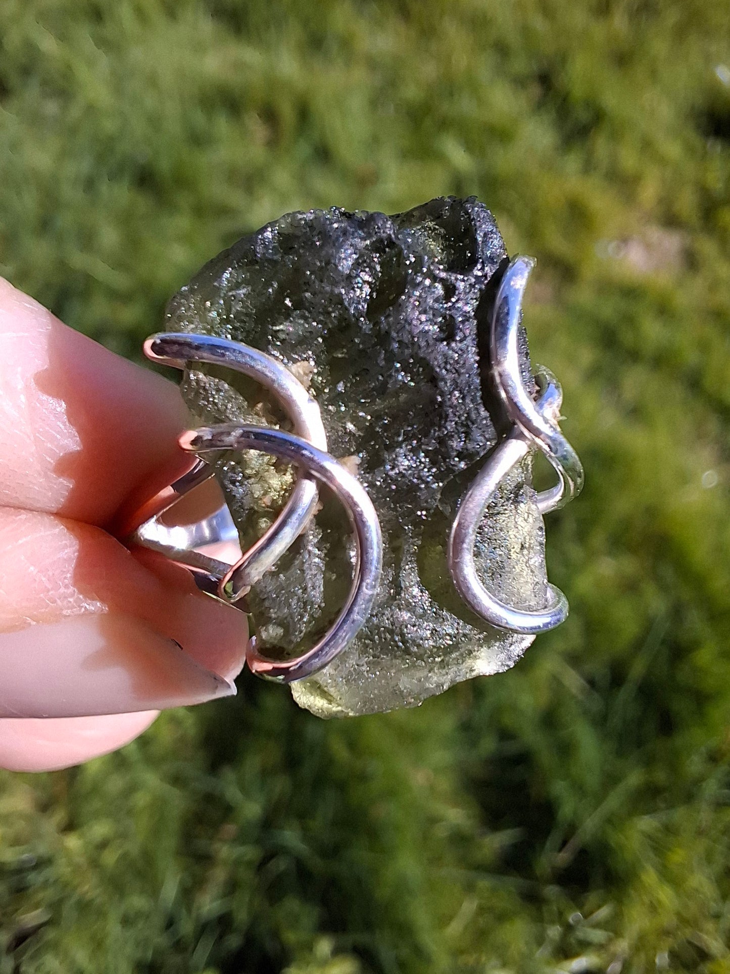 Moldavite Ring, size W, 925 silver, Tektite (Ref: R16)