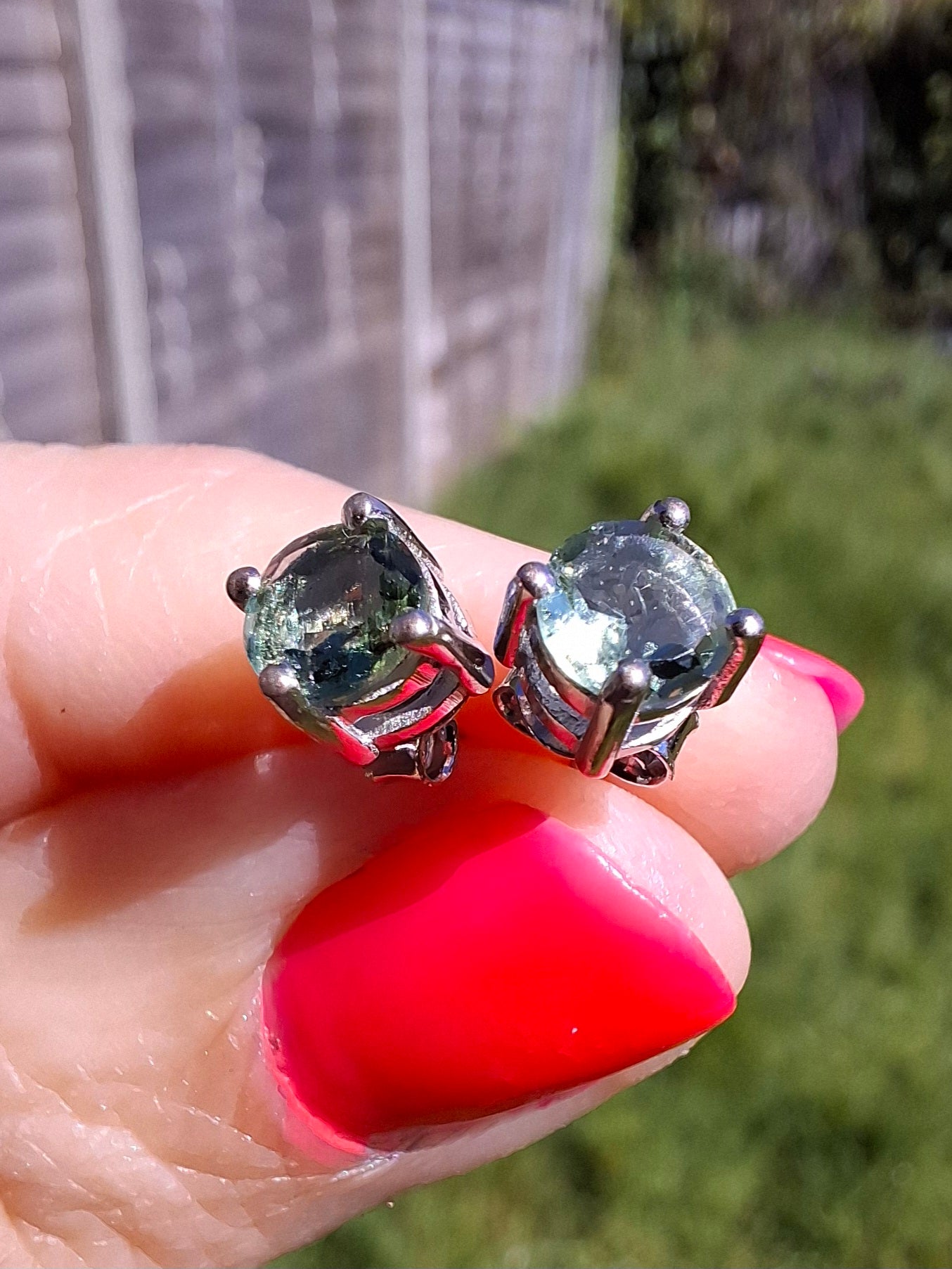 Moldavite (faceted) 5mm STUD EARRINGS, 925 Silver, Tektite (Ref: Pair44)