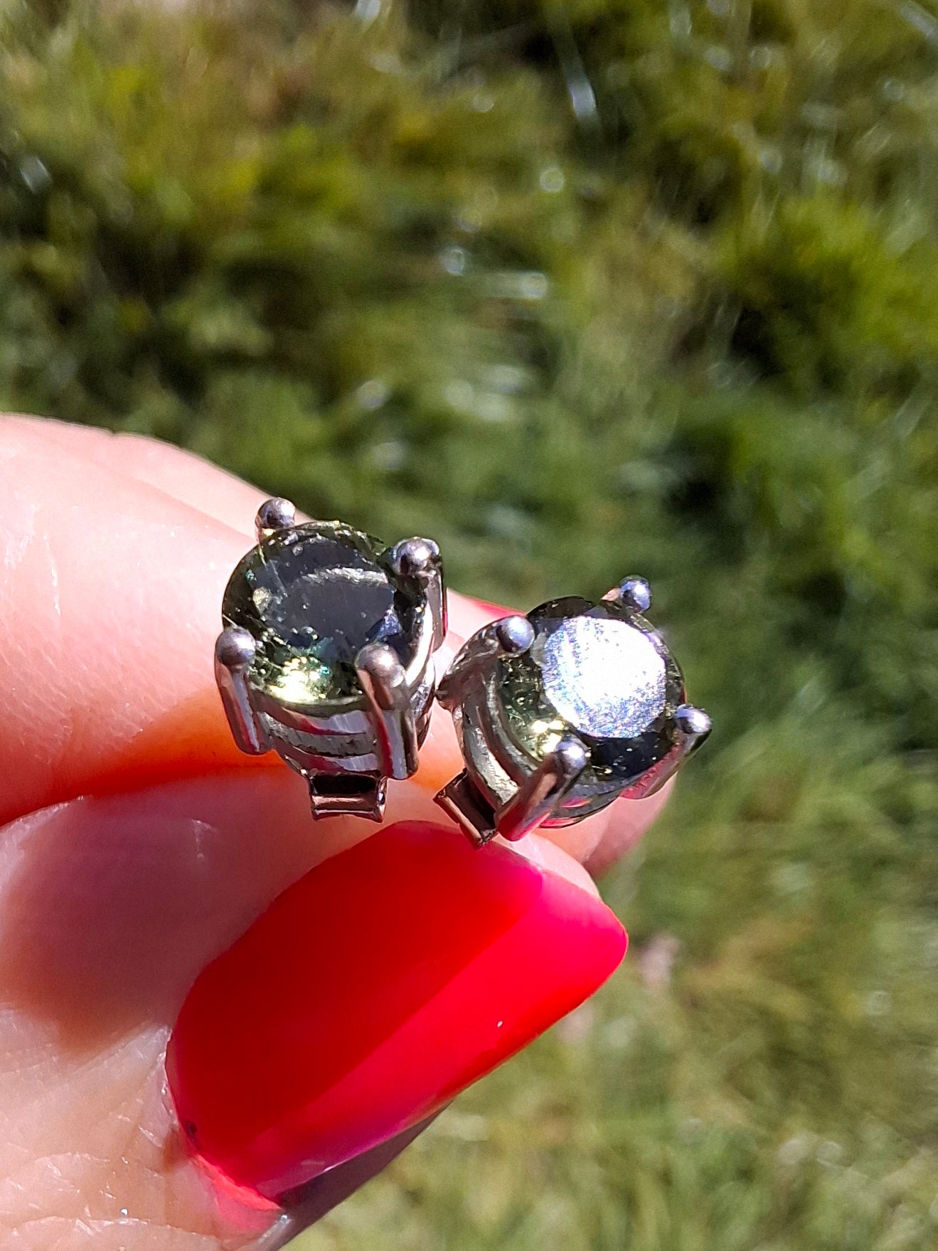 Moldavite (faceted) 5mm STUD EARRINGS, 925 Silver, Tektite (Ref: Pair50)