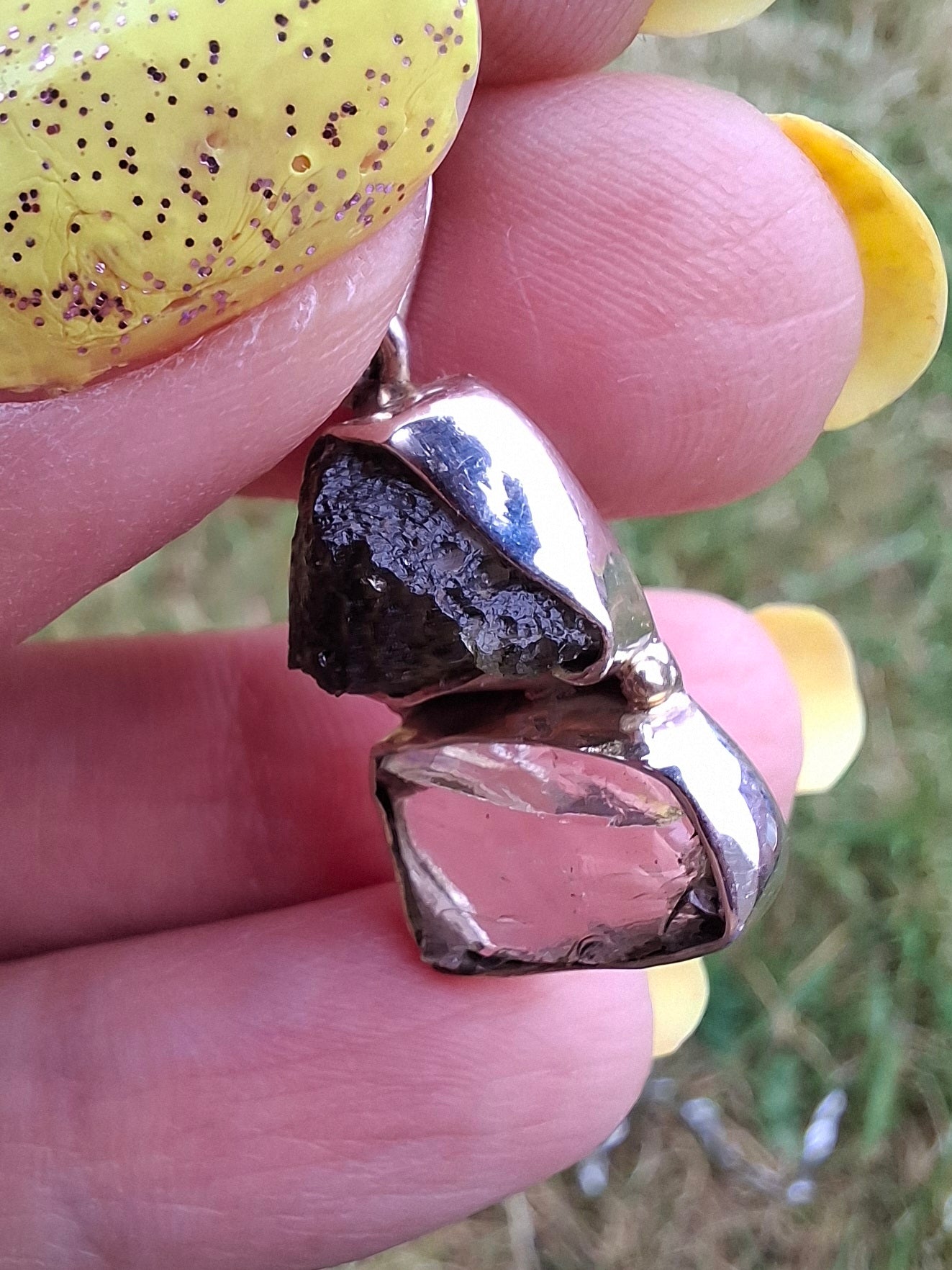 Moldavite & Libyan Desert Glass Pendant, 925 Silver, Tektite (Ref: MLP8)