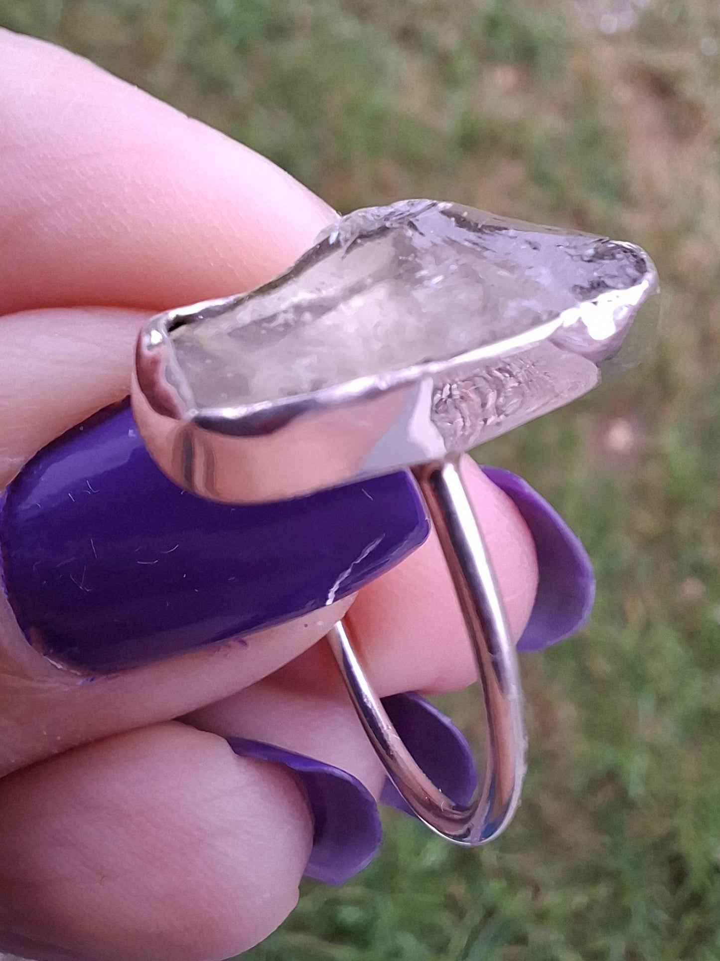Libyan Desert Glass Ring, size large P, 925 Silver, Tektite (Ref: LR33)