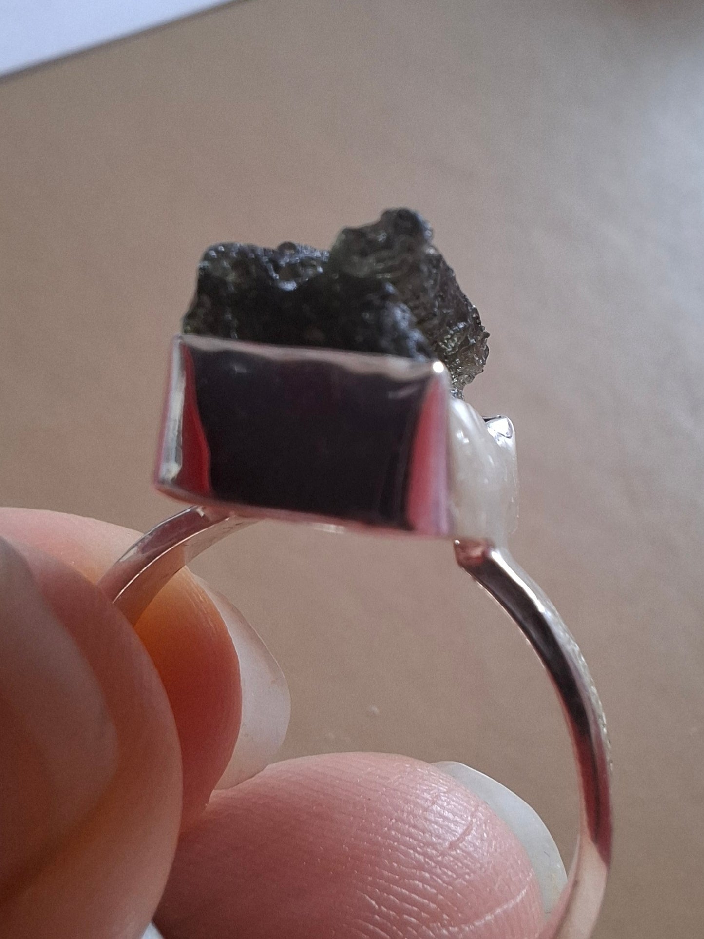 Moldavite Ring, size U, 925 Silver, Tektite (Ref: R324)