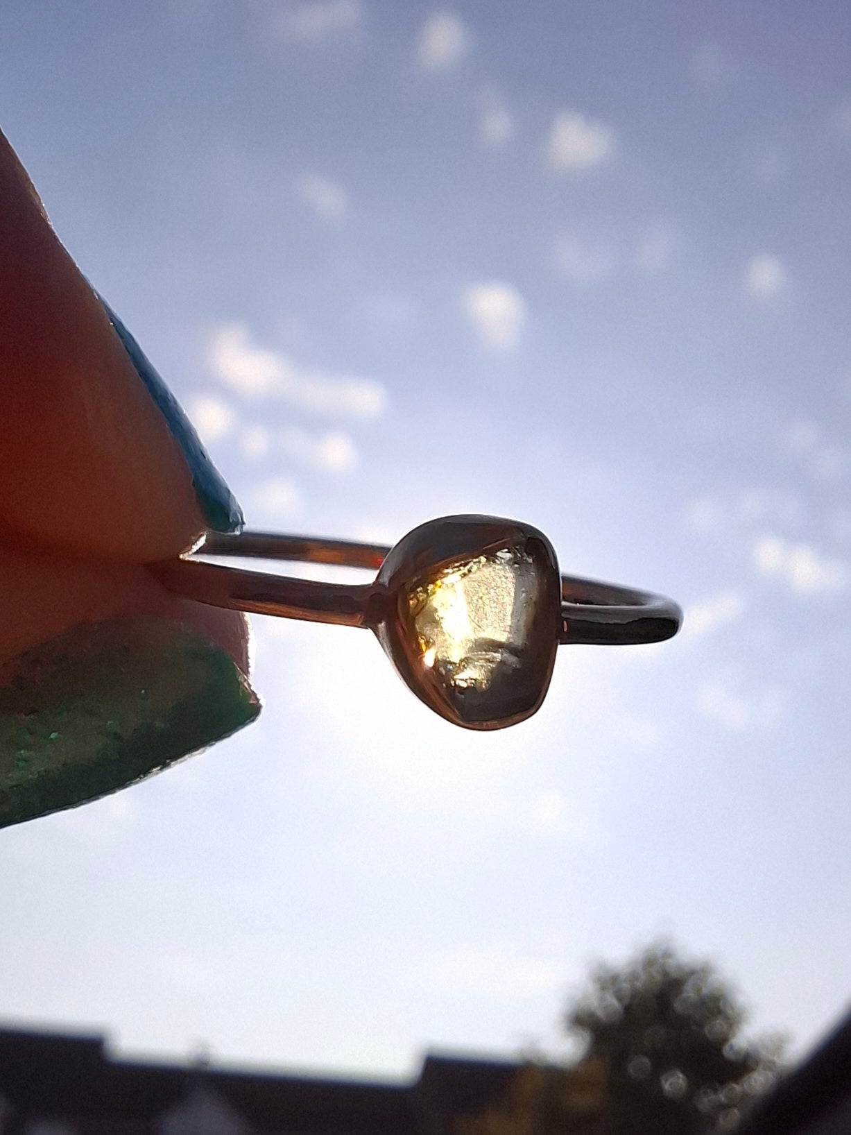 Moldavite Ring,14K GOLD Plated, size large O, Tektite (Ref: R344)