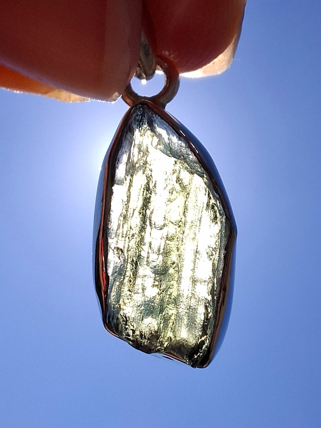 Moldavite Pendant, 925 Silver, Tektite (Ref: P13)