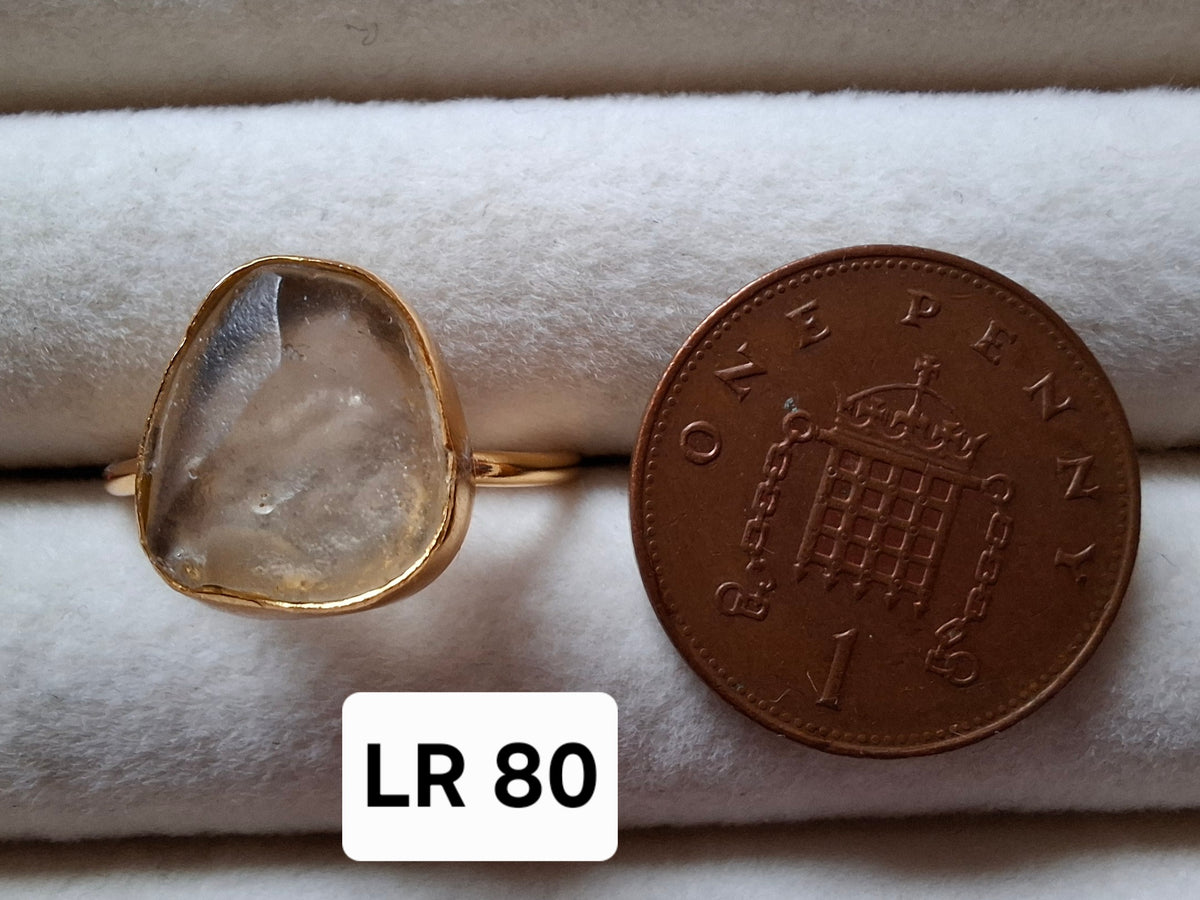 Libyan Desert Glass Ring, 14K GOLD Plated, size large Q, Tektite (Ref: LR80)