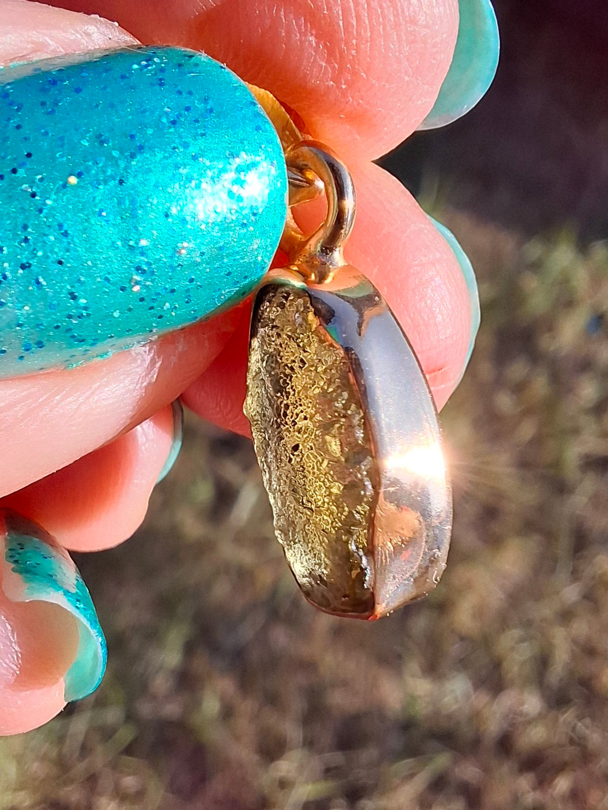 Moldavite Pendant, 14K GOLD Plated, Tektite (Ref: P450)