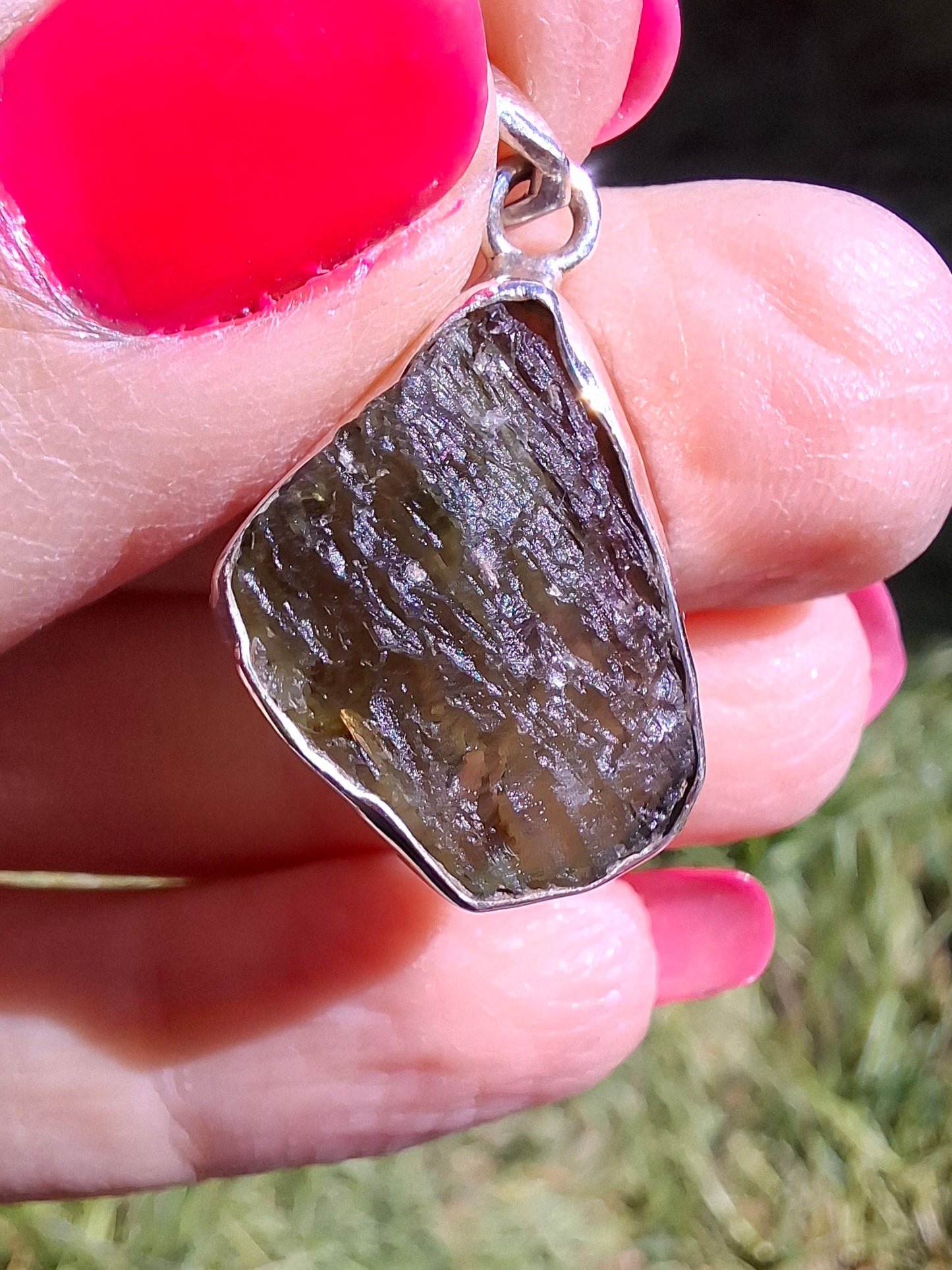 Moldavite Pendant, 925 Silver, Tektite (Ref: P429)