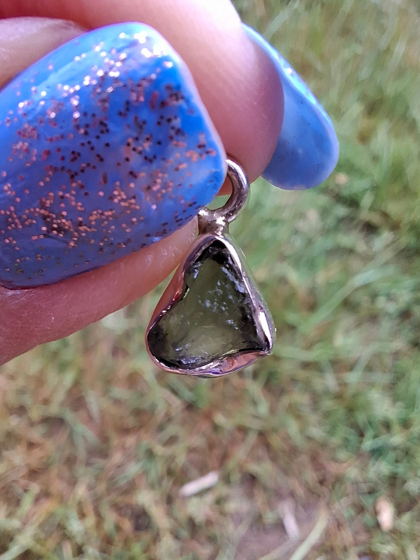 Moldavite Pendant, 925 Silver, Tektite (Ref: P68)