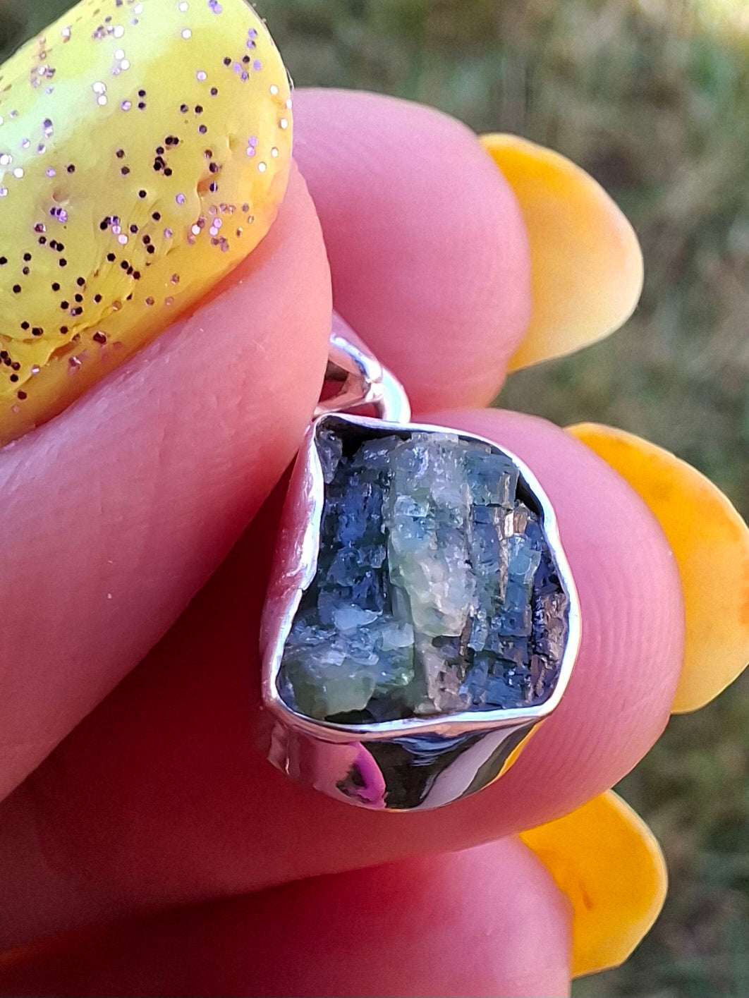 Green Tourmaline Pendant, 925 Silver, Crystal (Ref: GT13)