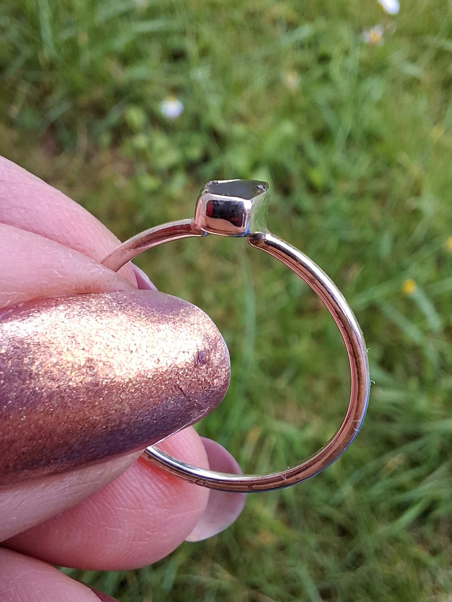 Moldavite Ring, size small R, 925 Silver, Tektite (Ref: R52)