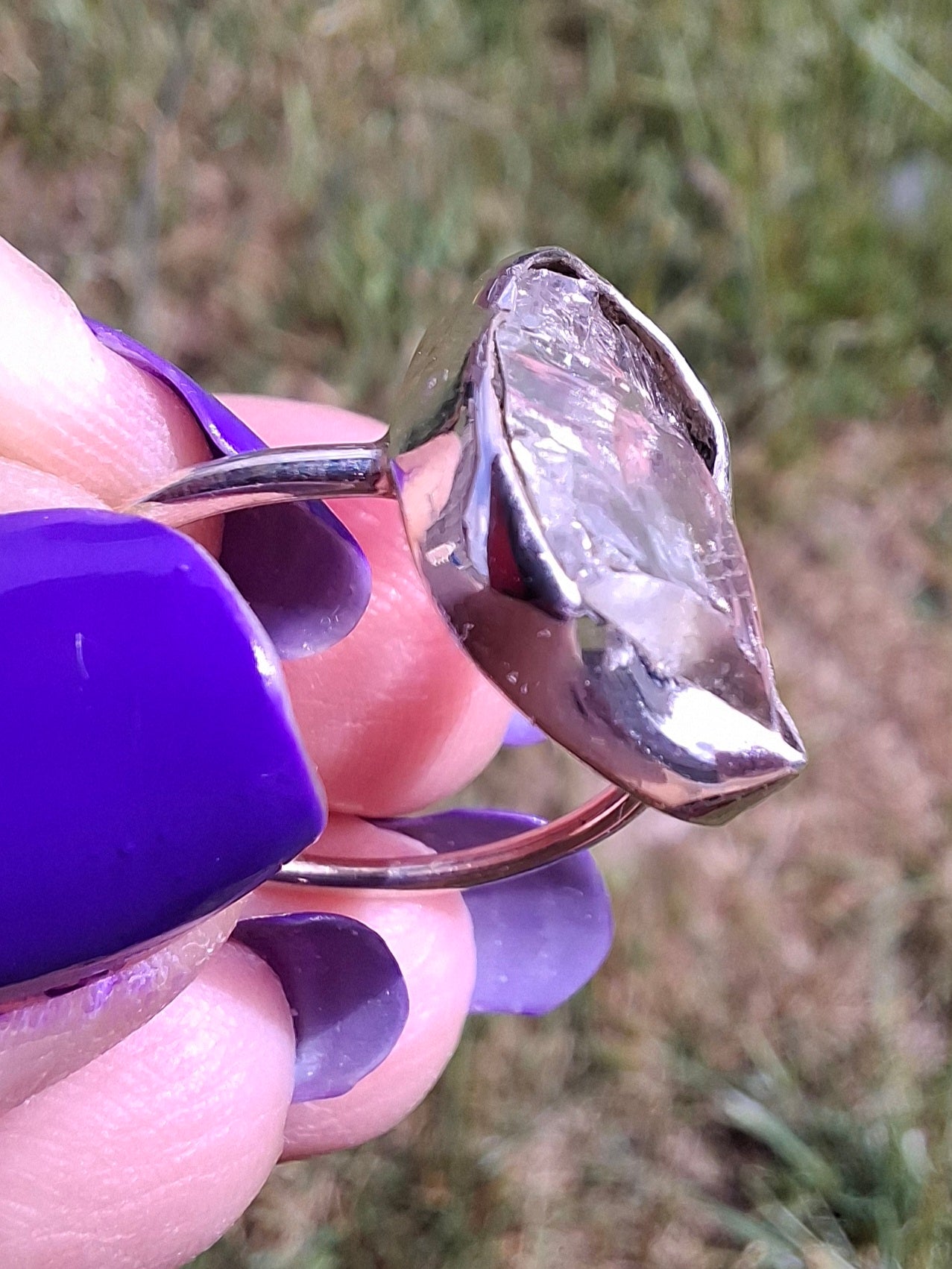 Libyan Desert Glass Ring, size large P, 925 Silver, Tektite (Ref: LR29)