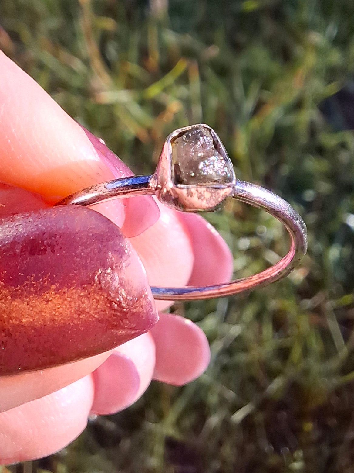 Moldavite Ring, size large O/small P, 925 Silver, Tektite (Ref: R41)