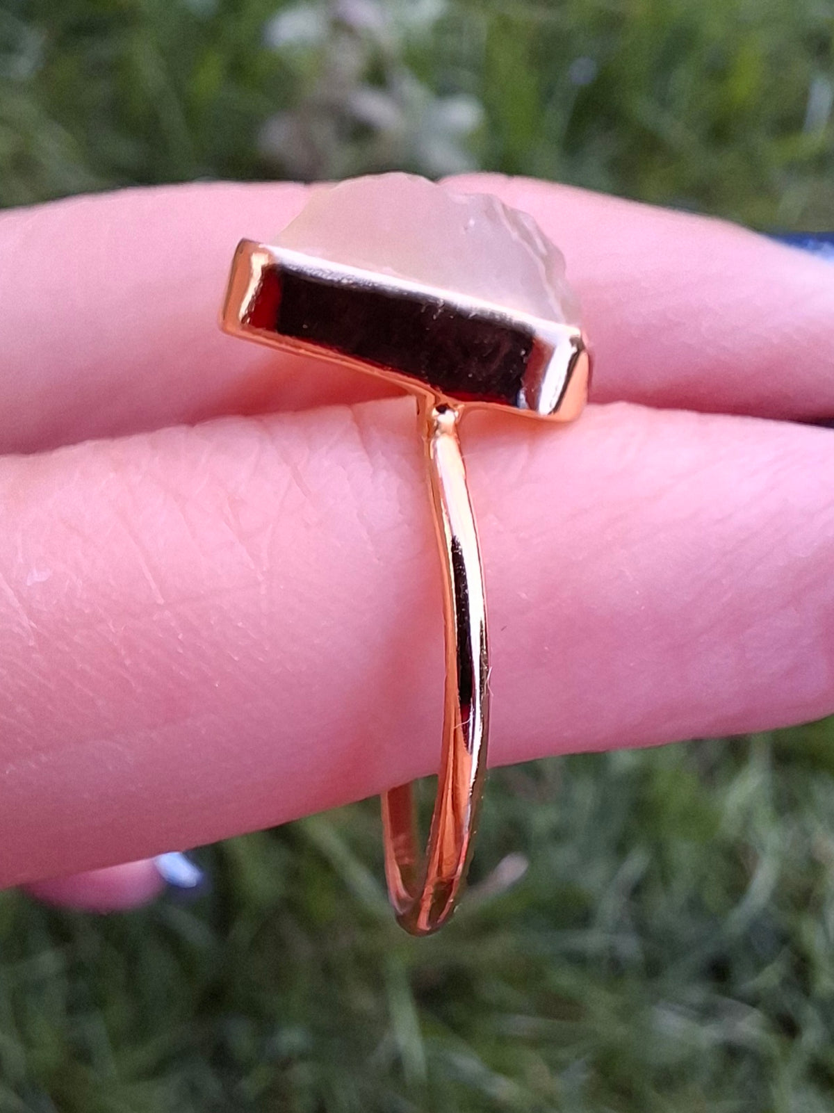 Libyan Desert Glass Ring, 14K GOLD Plated, size small O, Tektite (Ref: LR81)