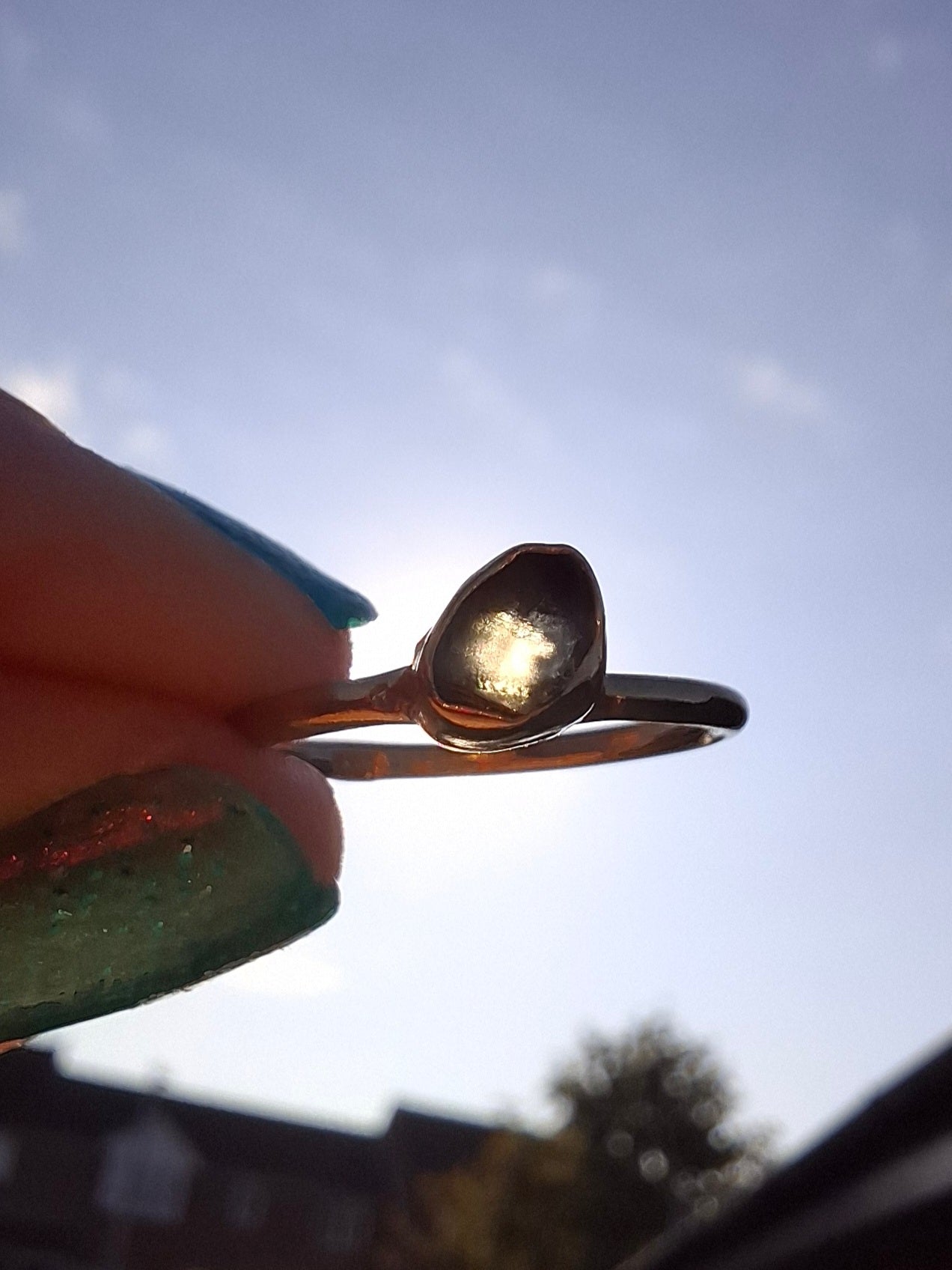 Moldavite Ring, 14K GOLD Plated, size large G / small H, Tektite (Ref: R334)