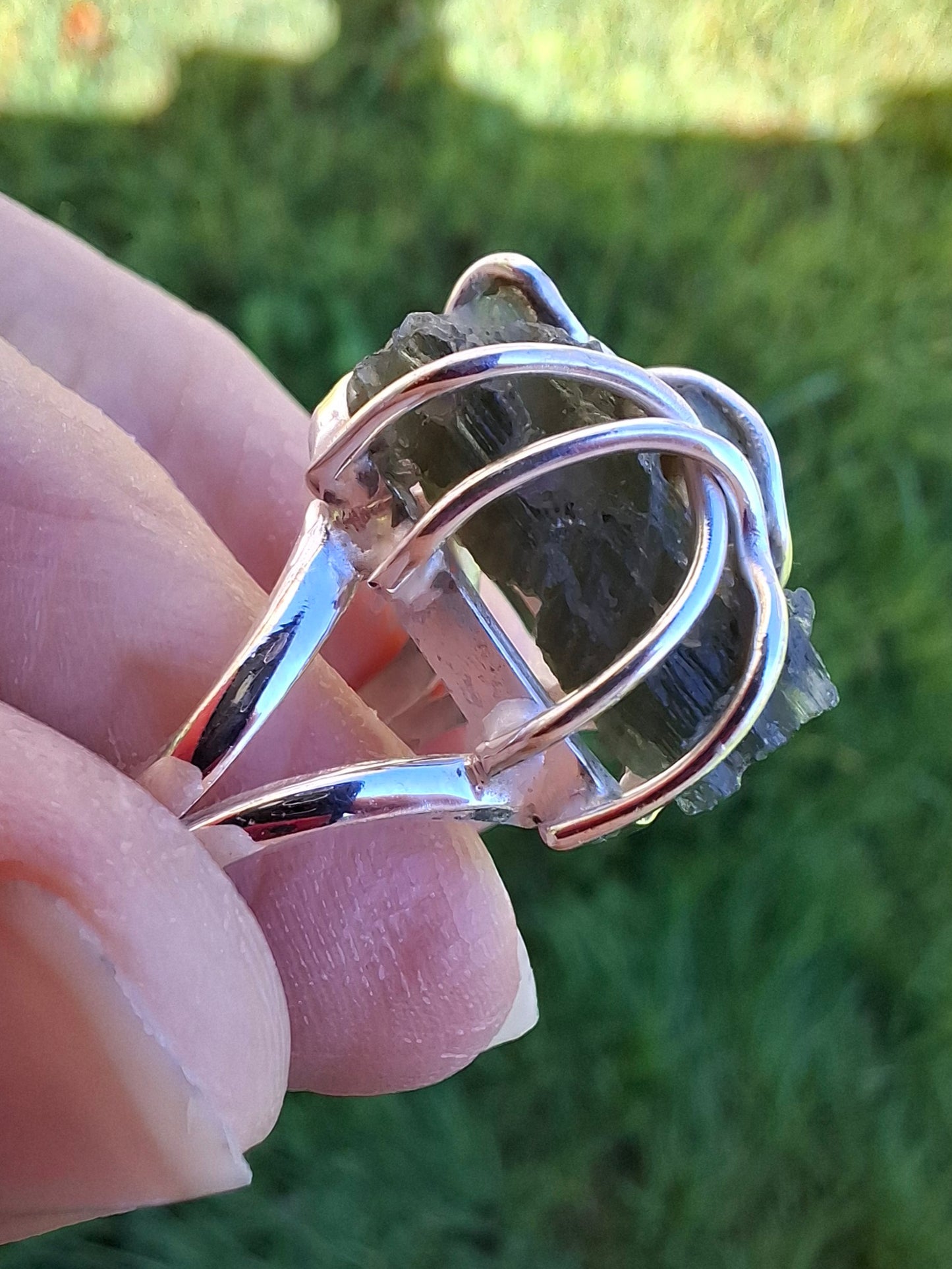 Moldavite Ring, size Q, 925 Silver, Tektite (Ref: R10)