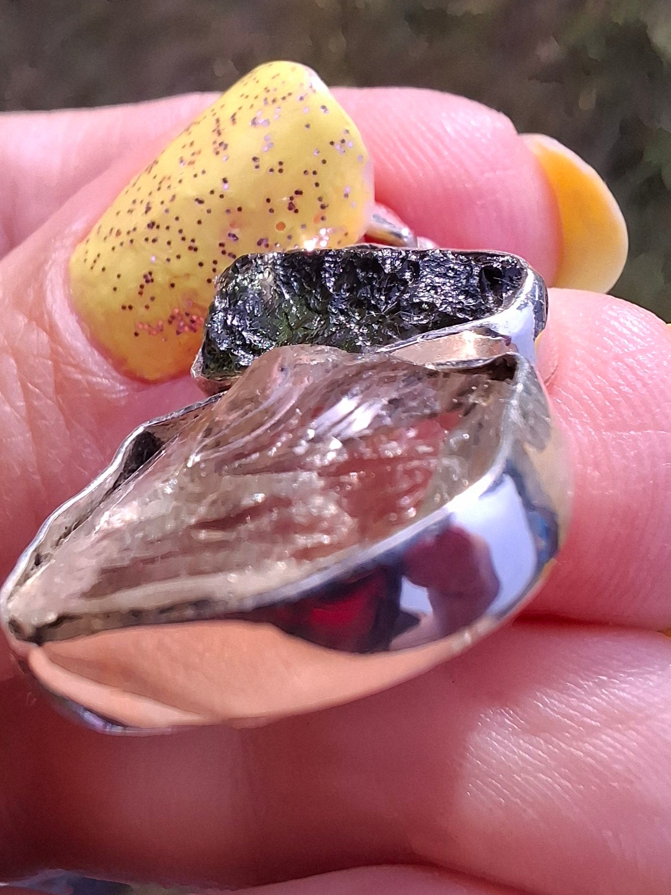 Moldavite & Libyan Desert Glass Pendant, 925 Silver, Tektite (Ref: MLP14)