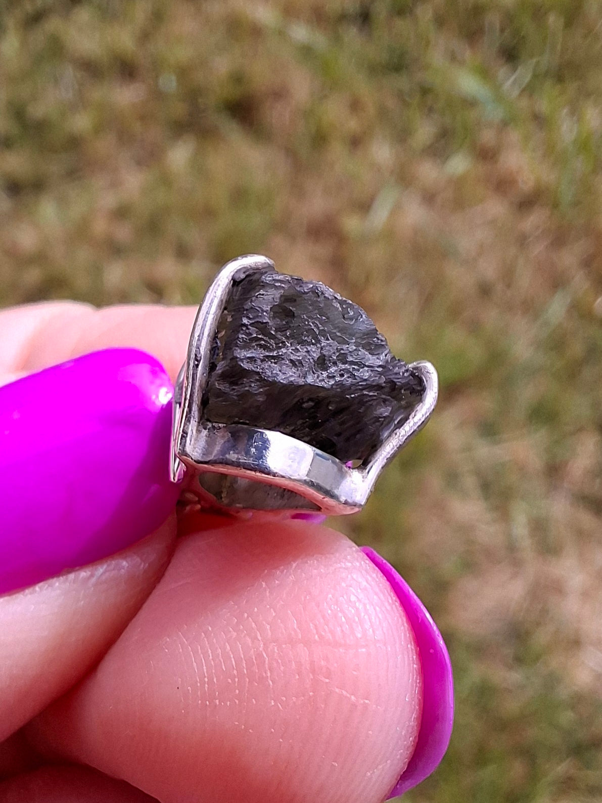 Moldavite Claw Pendant, 925 Silver, Tektite (Ref: P22)