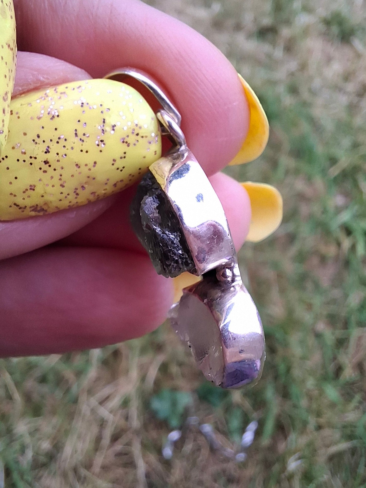 Moldavite & Libyan Desert Glass Pendant, 925 Silver, Tektite (Ref: MLP17)