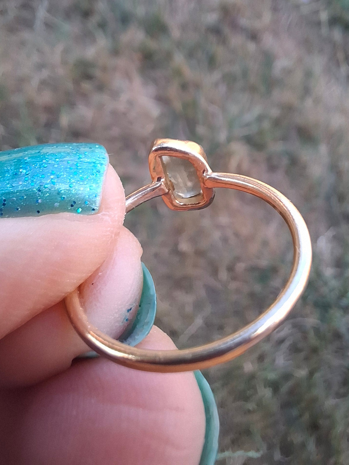 Moldavite Ring, 14K GOLD Plated, size large M, Tektite (Ref: R341)