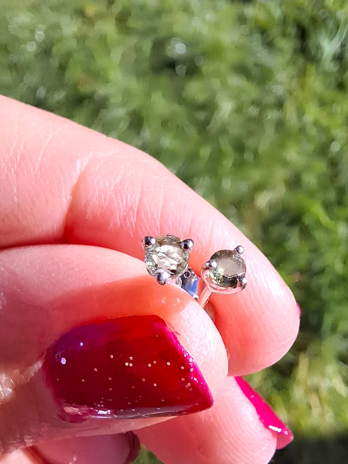 Moldavite (Faceted) 3mm Stud Earrings, 925 Silver (Ref: Pair66)