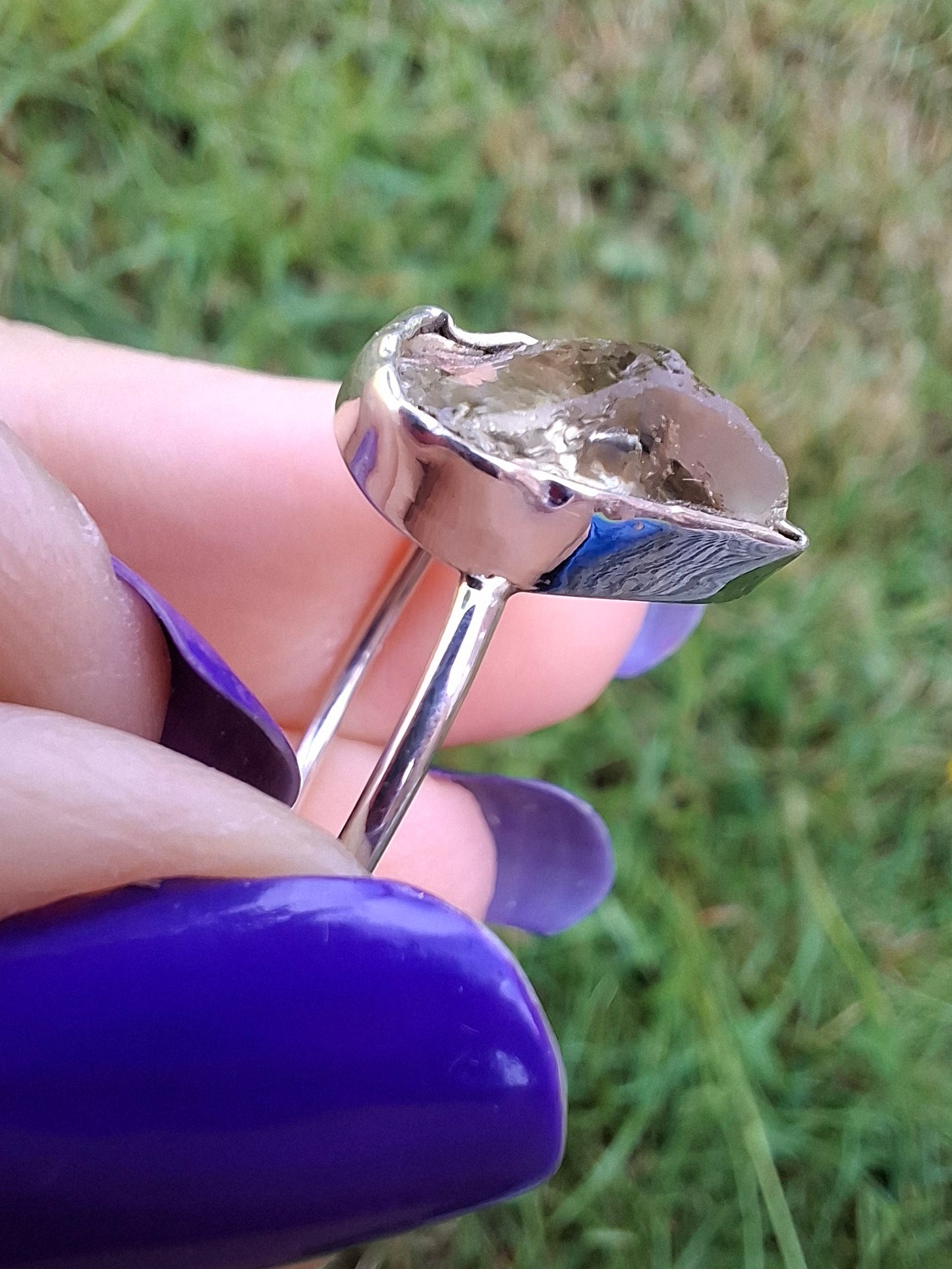 Libyan Desert Glass Ring, size large V, 925 Silver, Tektite (Ref: LR57)