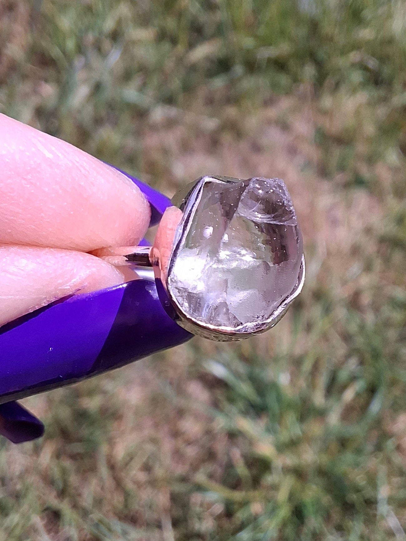 Libyan Desert Glass Ring, size large J, 925 Silver, Tektite (Ref: LR9)