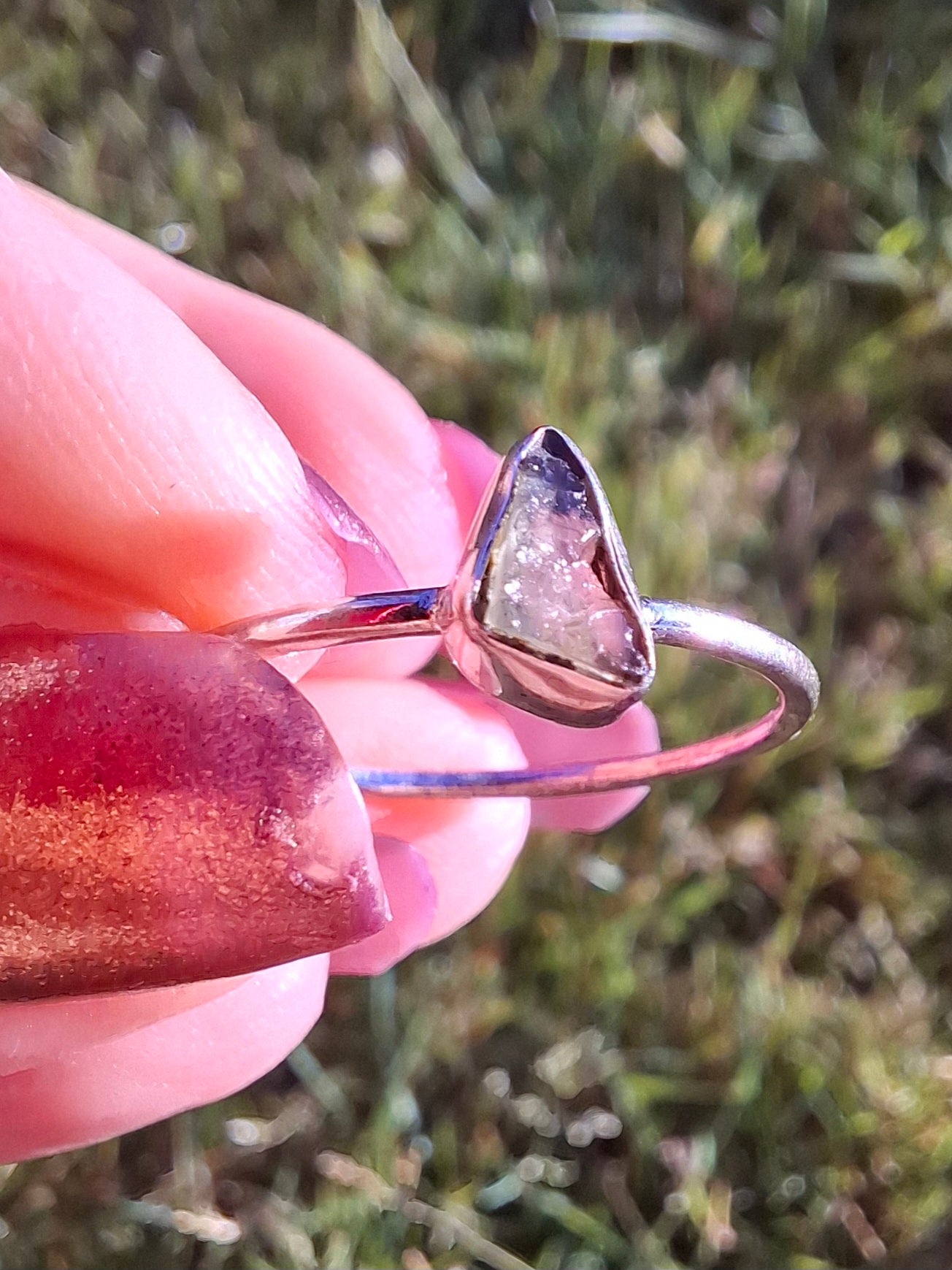 Moldavite Ring, size small S, 925 Silver, Tektite (Ref: R66)
