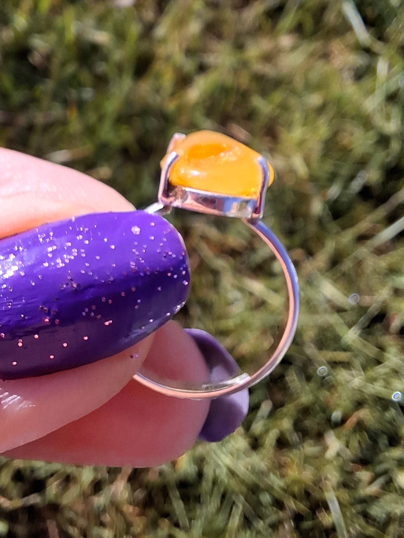 Baltic Amber Ring, size large L, 925 Silver, Fossil (Ref: AR2)