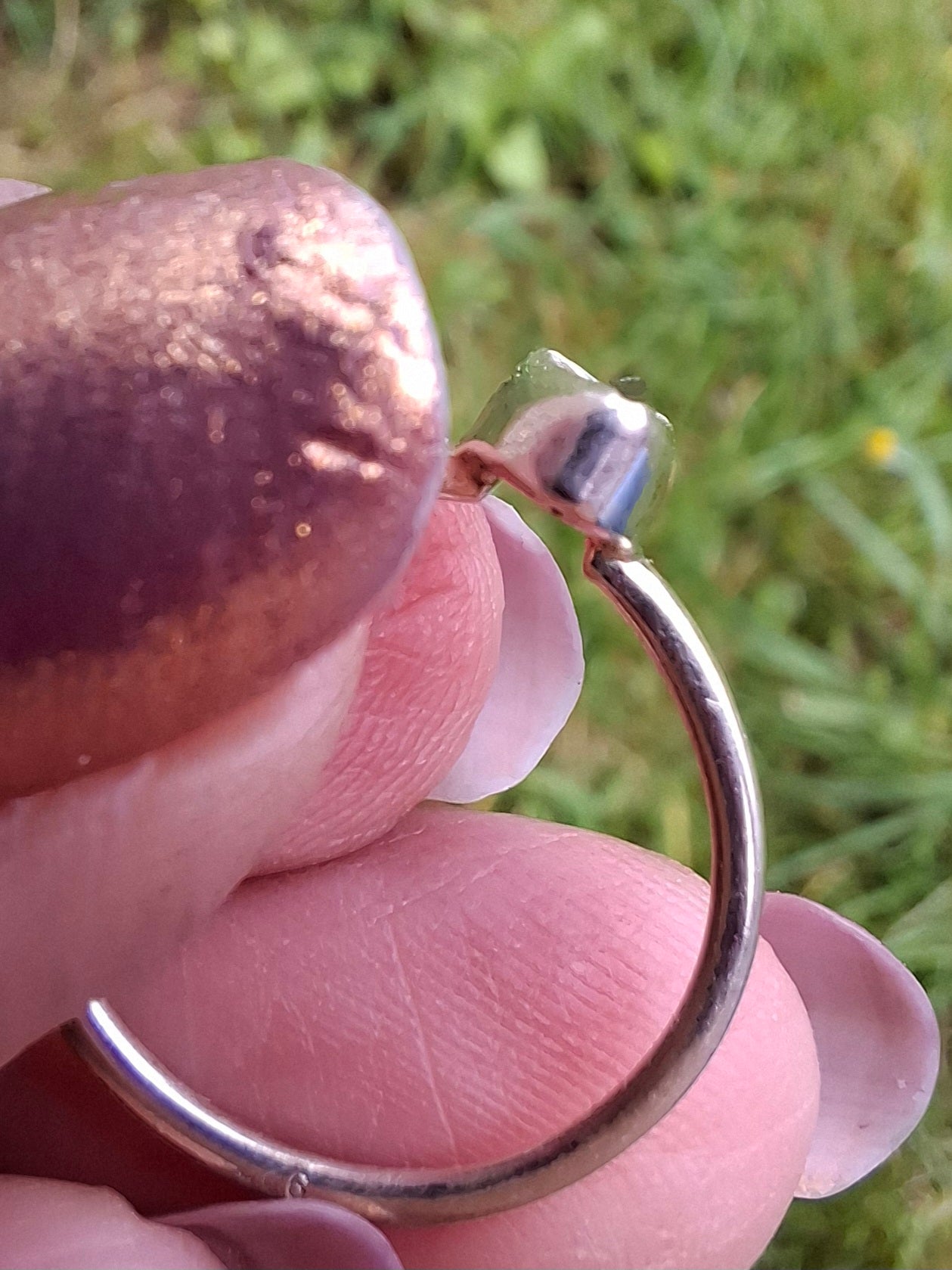 Moldavite Ring, size small L, 925 Silver, Tektite (Ref: R62)