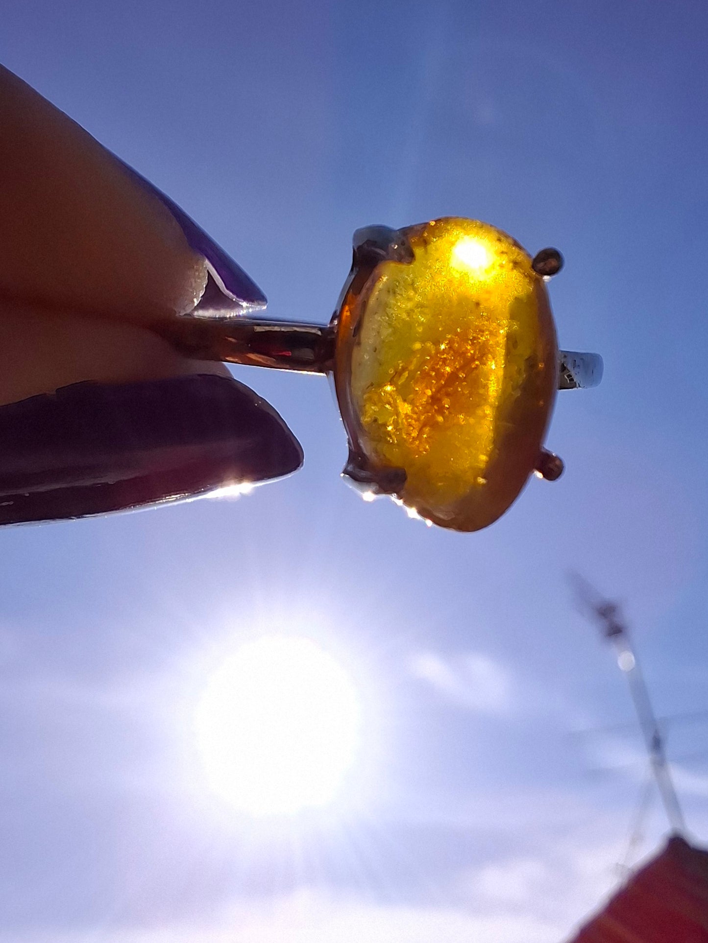 Baltic Amber Ring, size large Y, 925 Silver, Fossil (Ref: AR38)