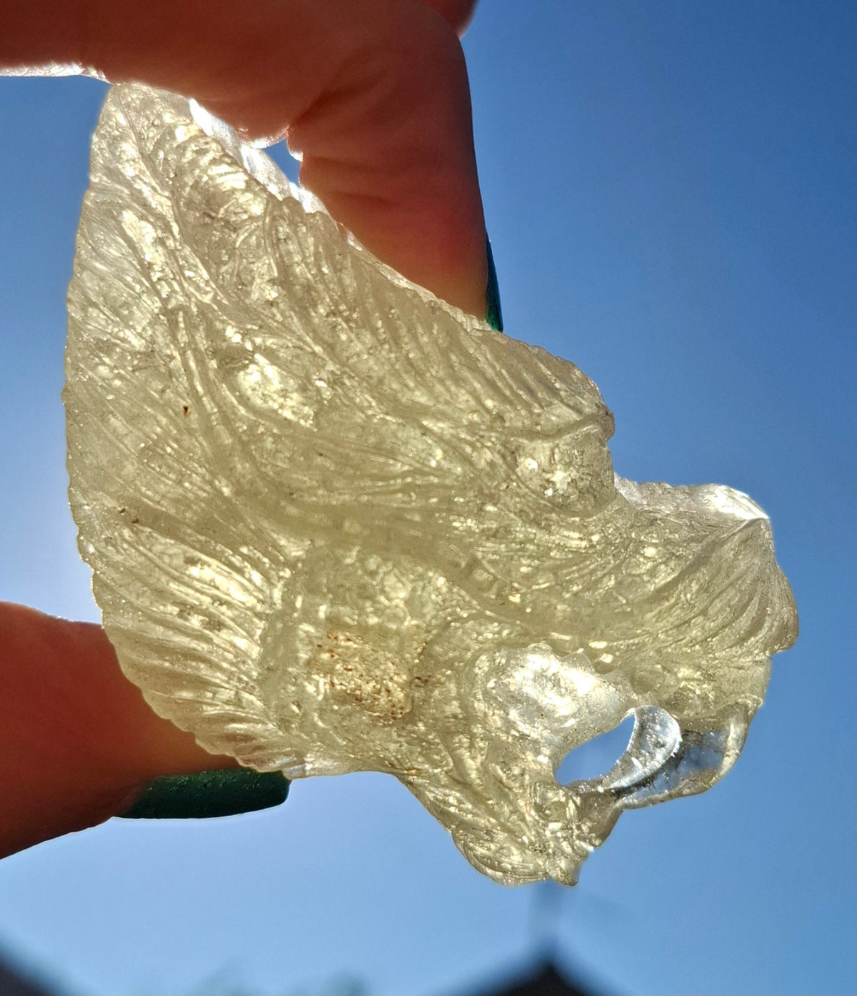 Libyan Desert Glass DRAGON HEAD Carving, 75.84g, Tektite (Ref: Dragon1)