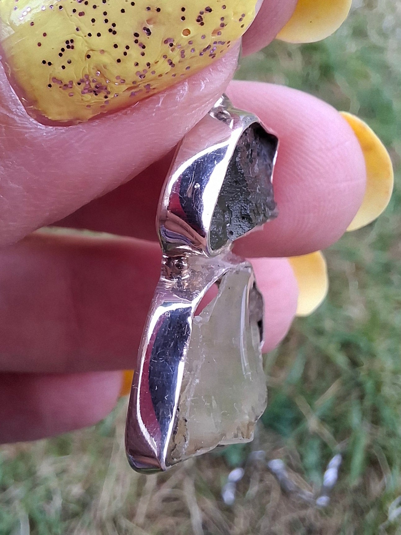 Moldavite & Libyan Desert Glass Pendant, 925 Silver, Tektite (Ref: MLP19)