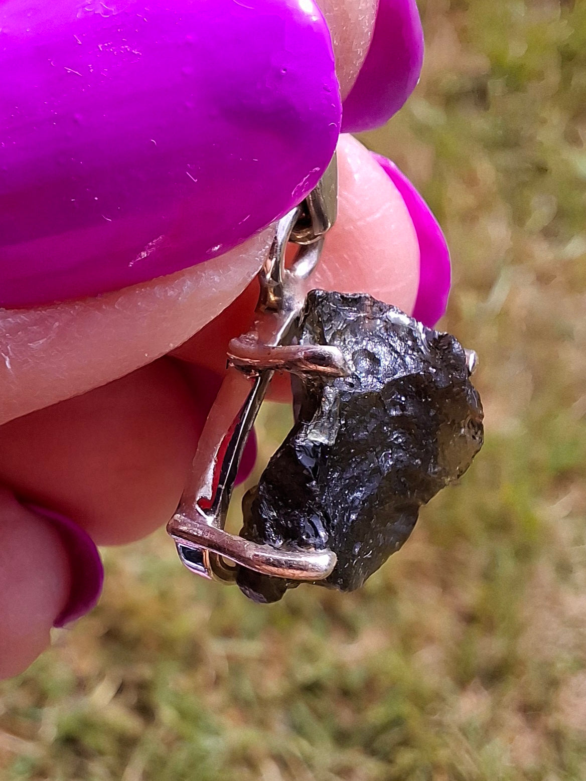 Moldavite Claw Pendant, 925 Silver, Tektite (Ref: P28)