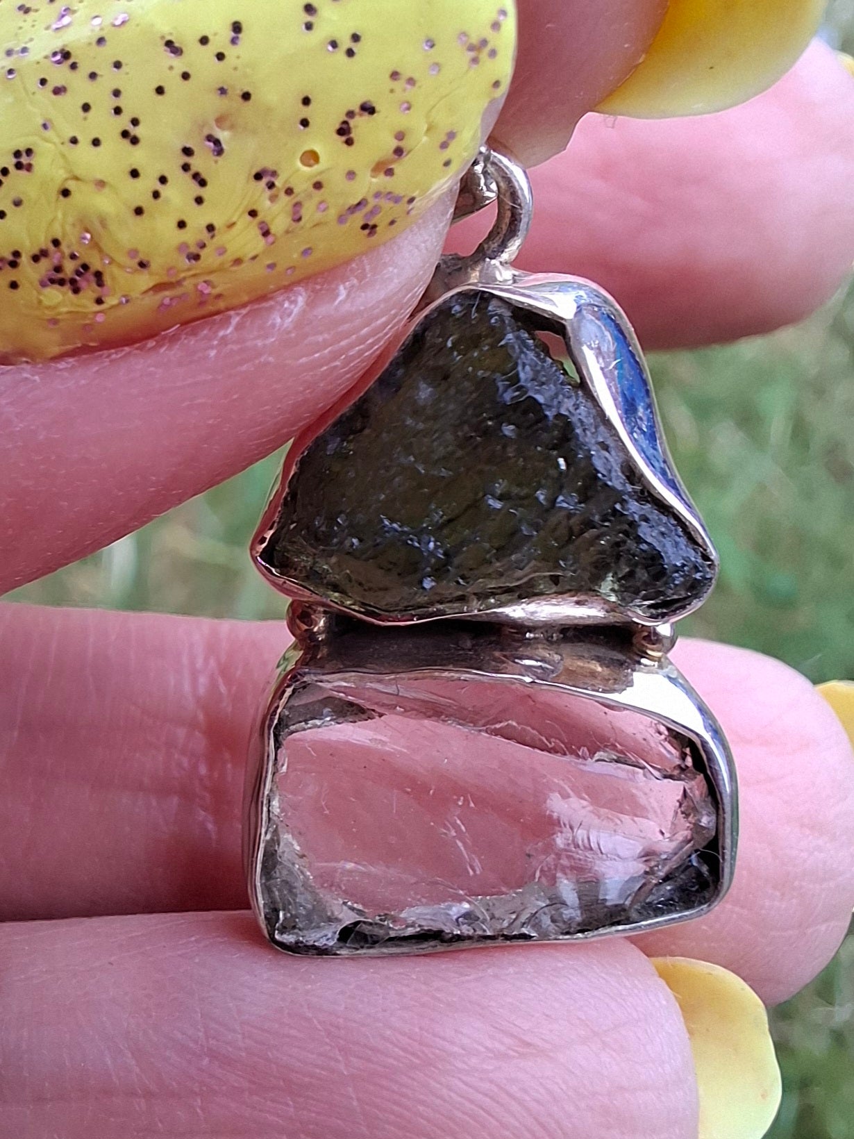 Moldavite & Libyan Desert Glass Pendant, 925 Silver, Tektite (Ref: MLP8)