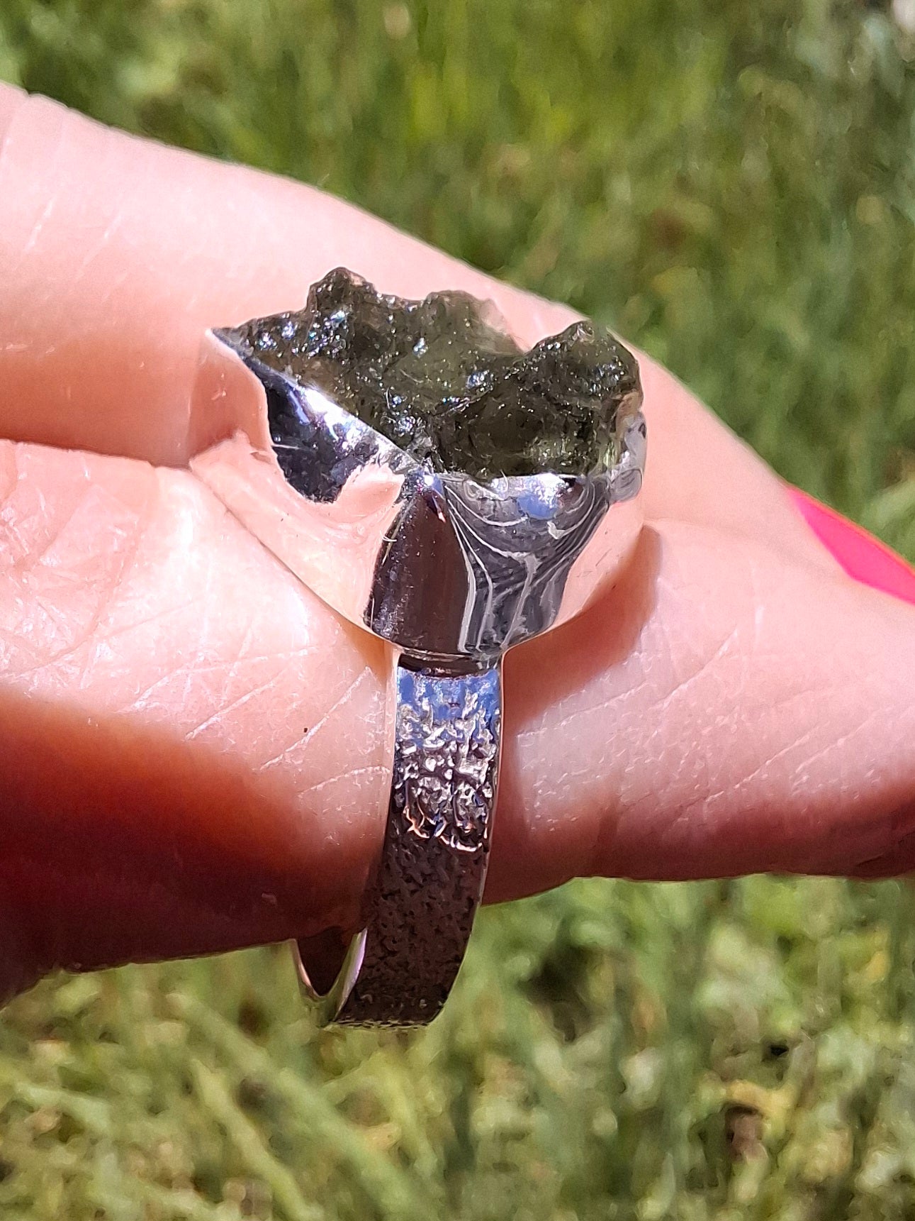 Moldavite Ring, size M, 925 Silver, Tektite (Ref: R307)